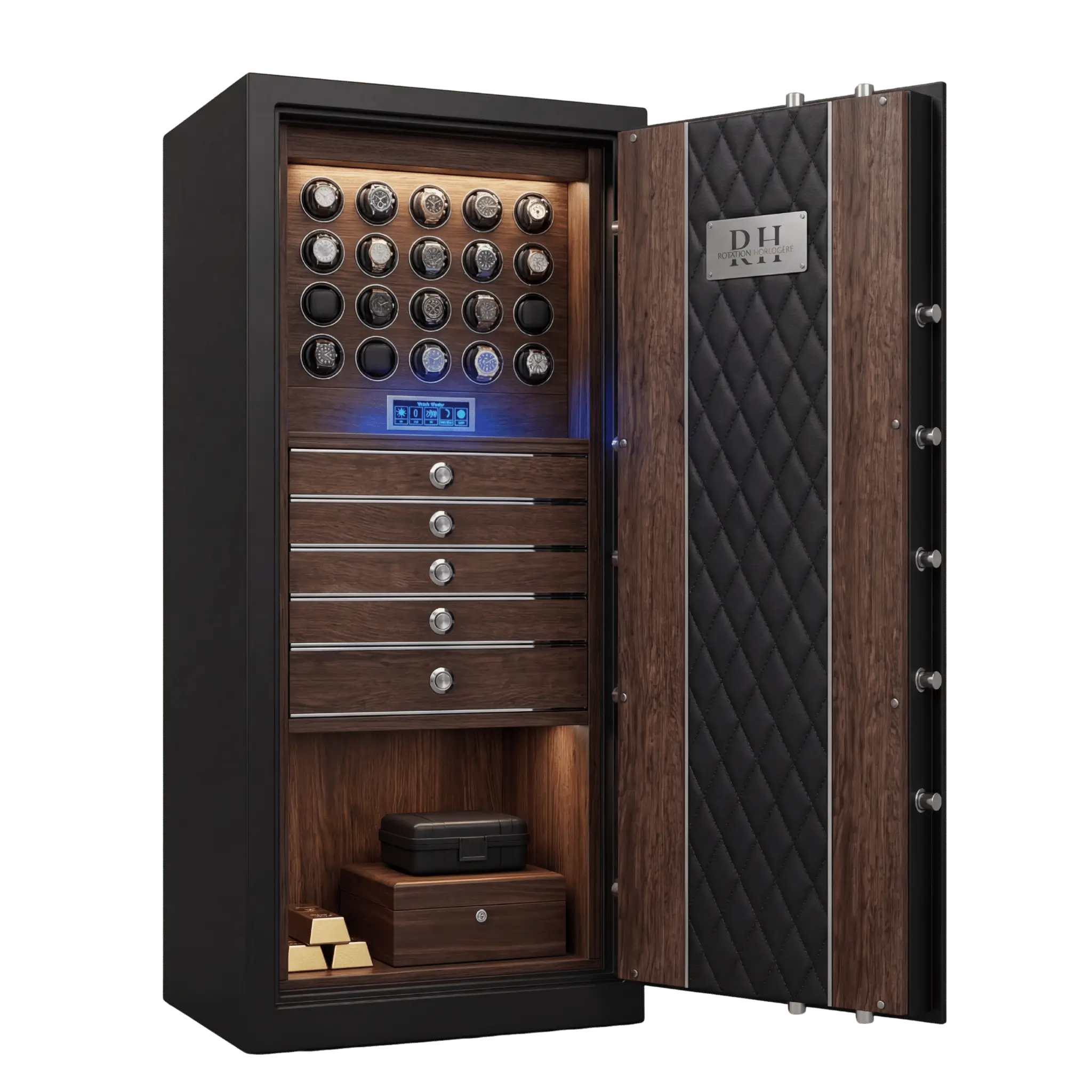Bellagio Max™ – Coffre-fort avec Remontoirs pour 20 Montres - Noyer | Rotation Horlogère