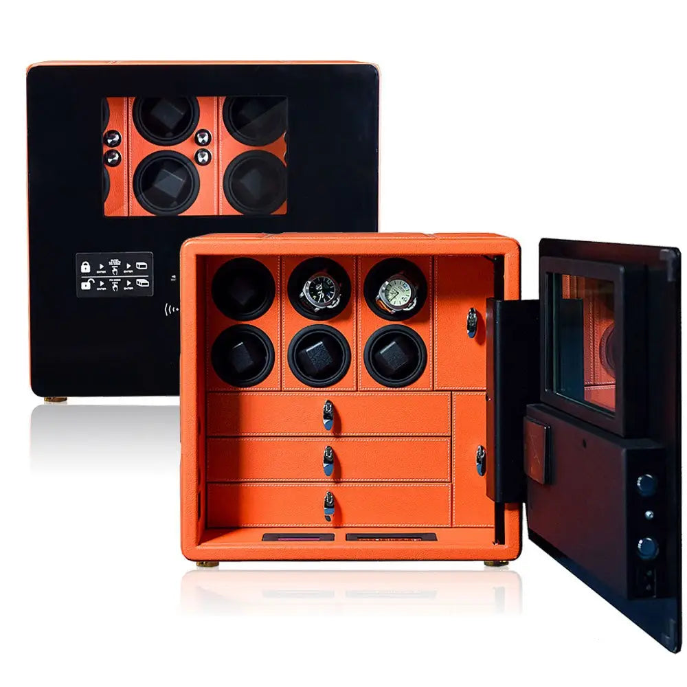 Bastion – Coffre Fort avec Remontoirs 6 Montres - Orange | Rotation Horlogère