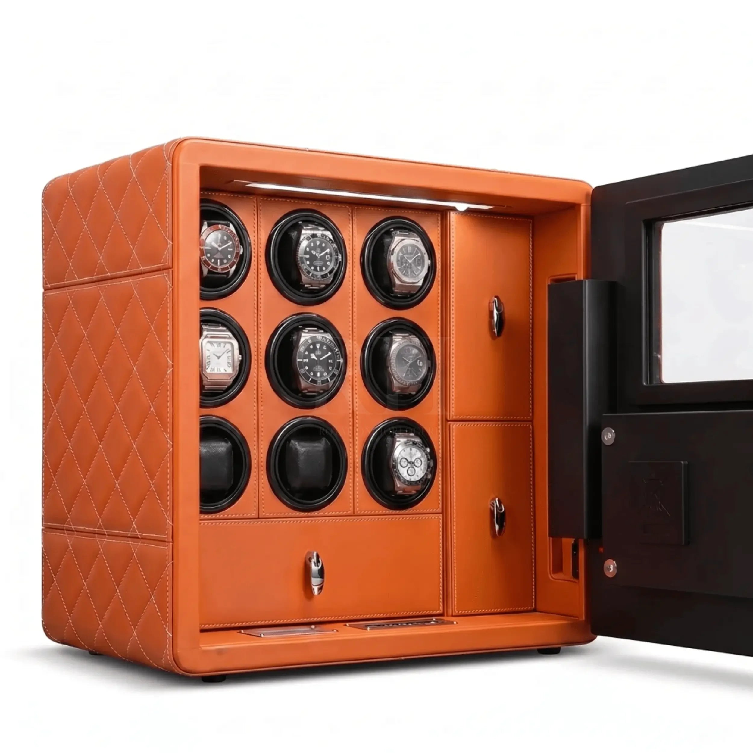 Bastion – Coffre Fort pour 9 montres automatiques orange | Rotation Horlogere