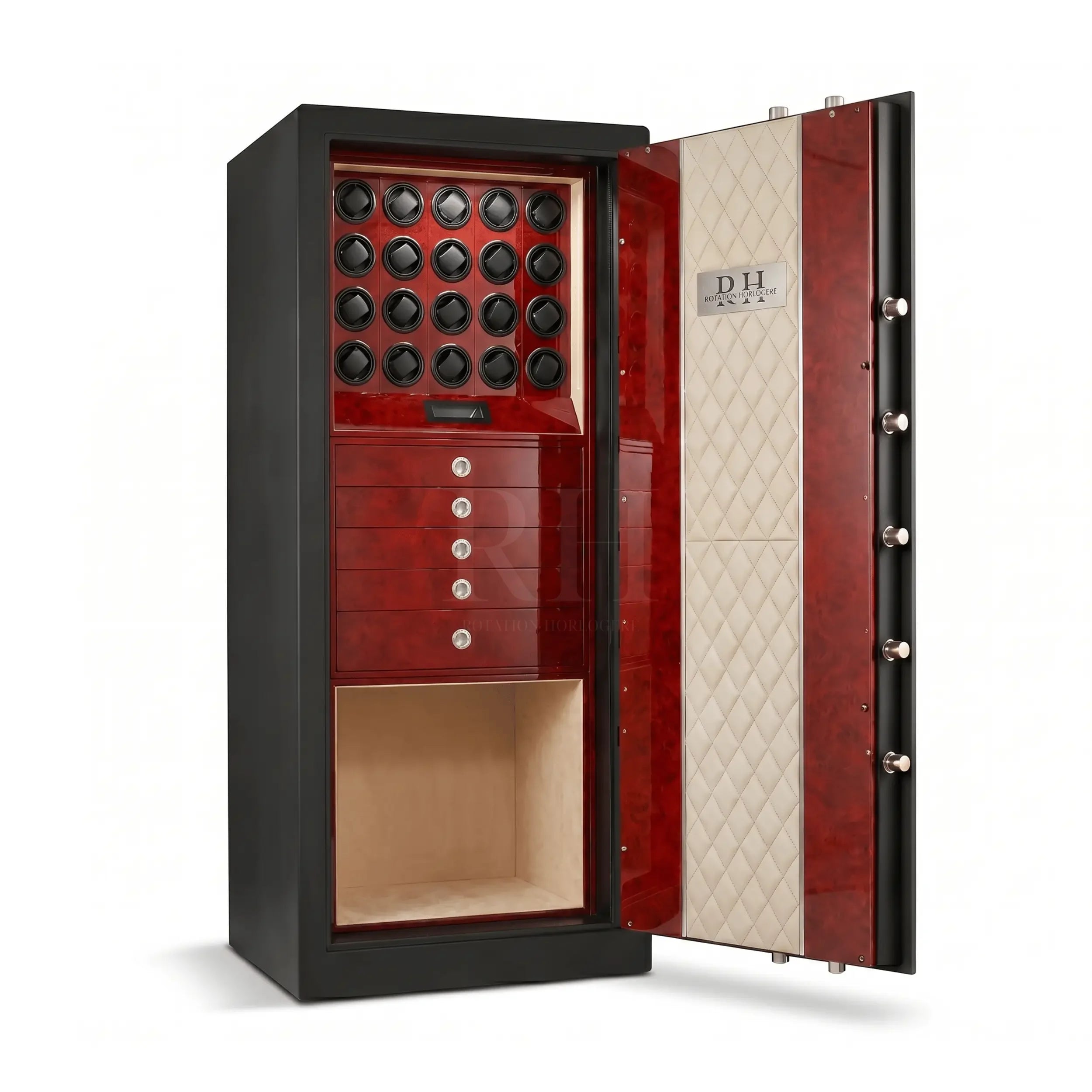Bellagio Max™ – Coffre-fort avec Remontoirs pour 20 Montres - Rouge Impérial | Rotation Horlogère