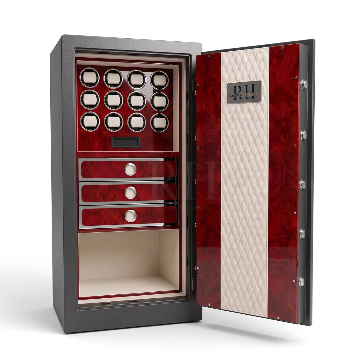 Bellagio Pro™ – Coffre-fort avec Remontoirs pour 12 Montres - Rouge Impérial | Rotation Horlogère