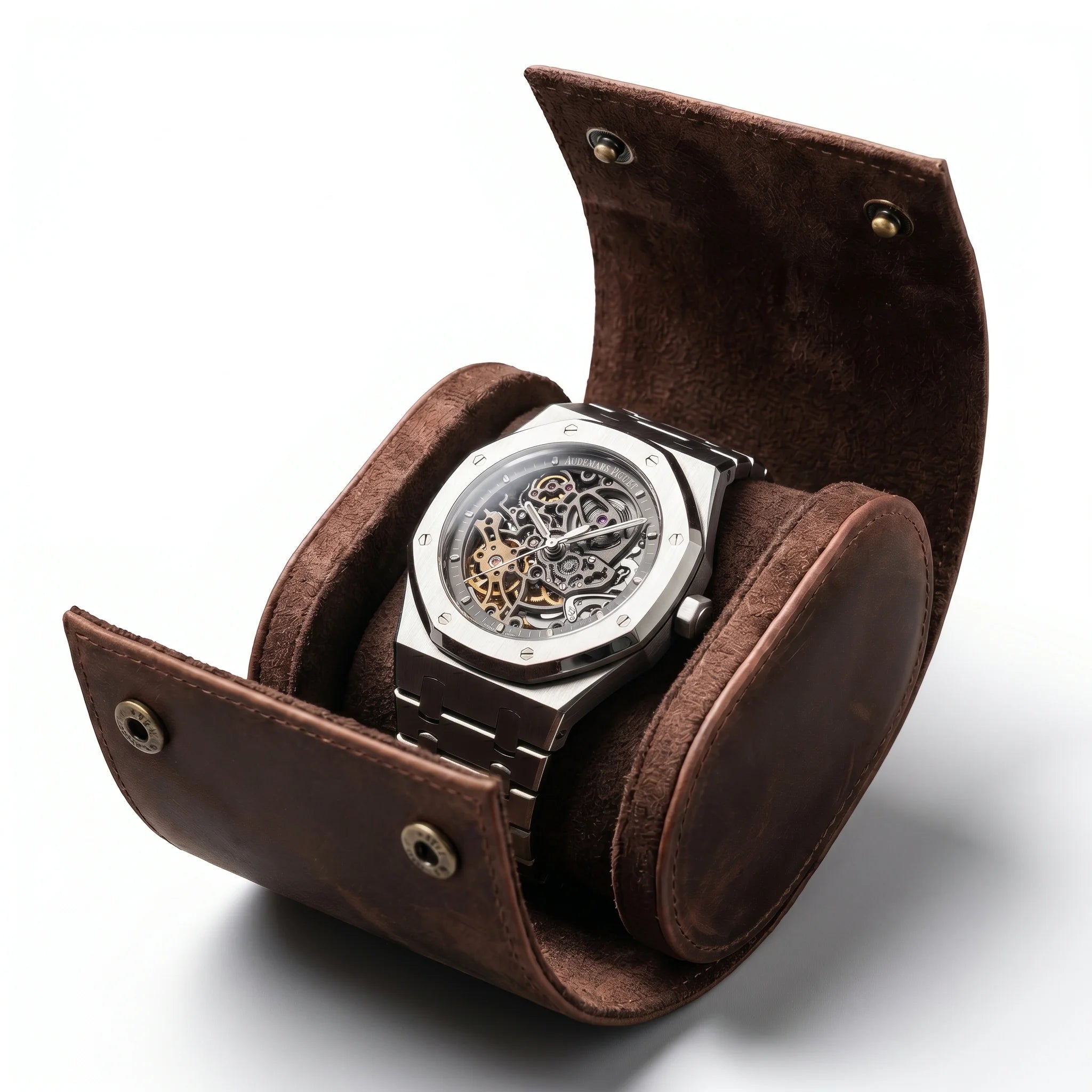 Boite à Montre de Voyage en Cuir Pleine Fleur Marron – Aléria™ 1 - Rotation Horlogère