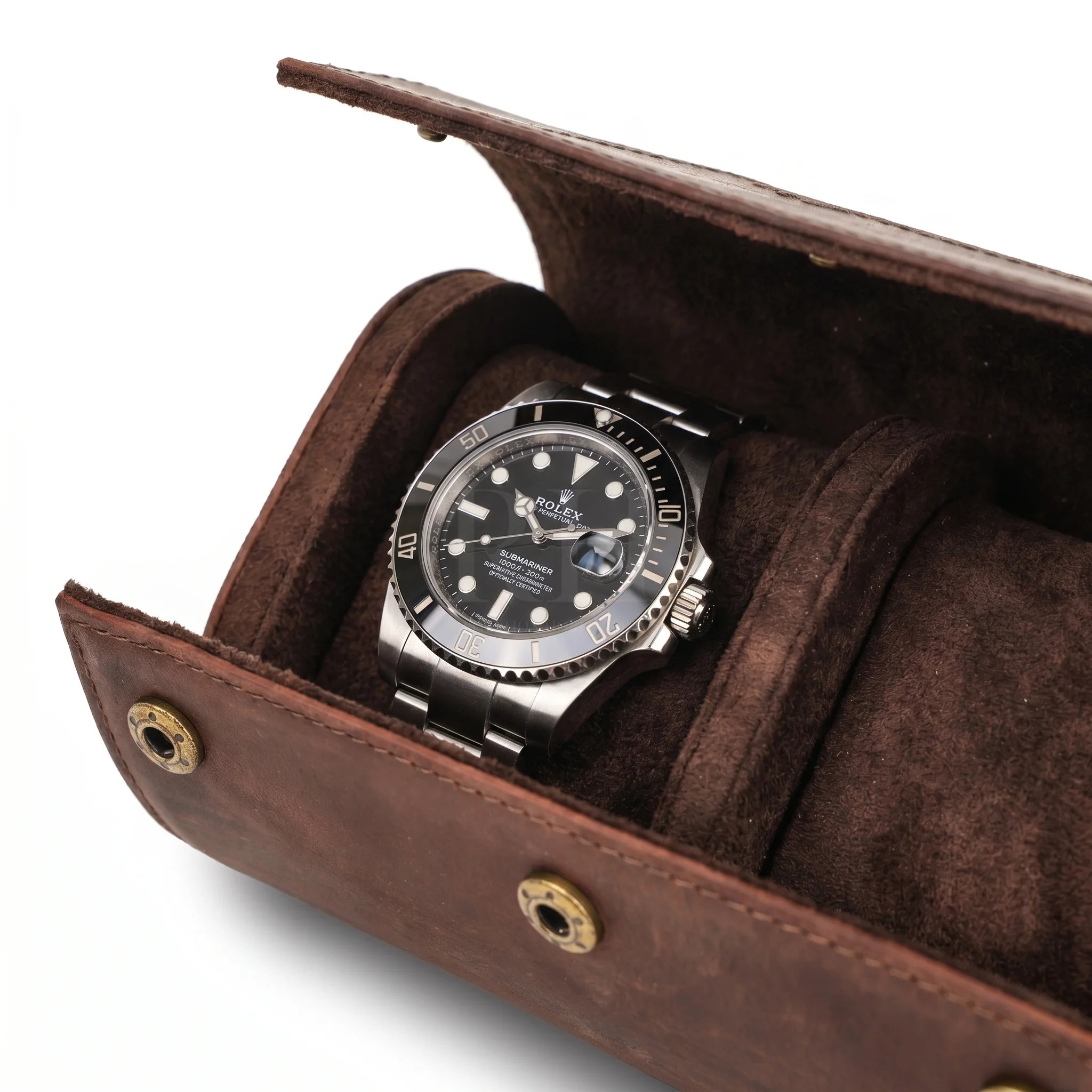 Boite à Montre de Voyage en Cuir Pleine Fleur Marron – Aléria™ 2 Montres - Rotation Horlogère