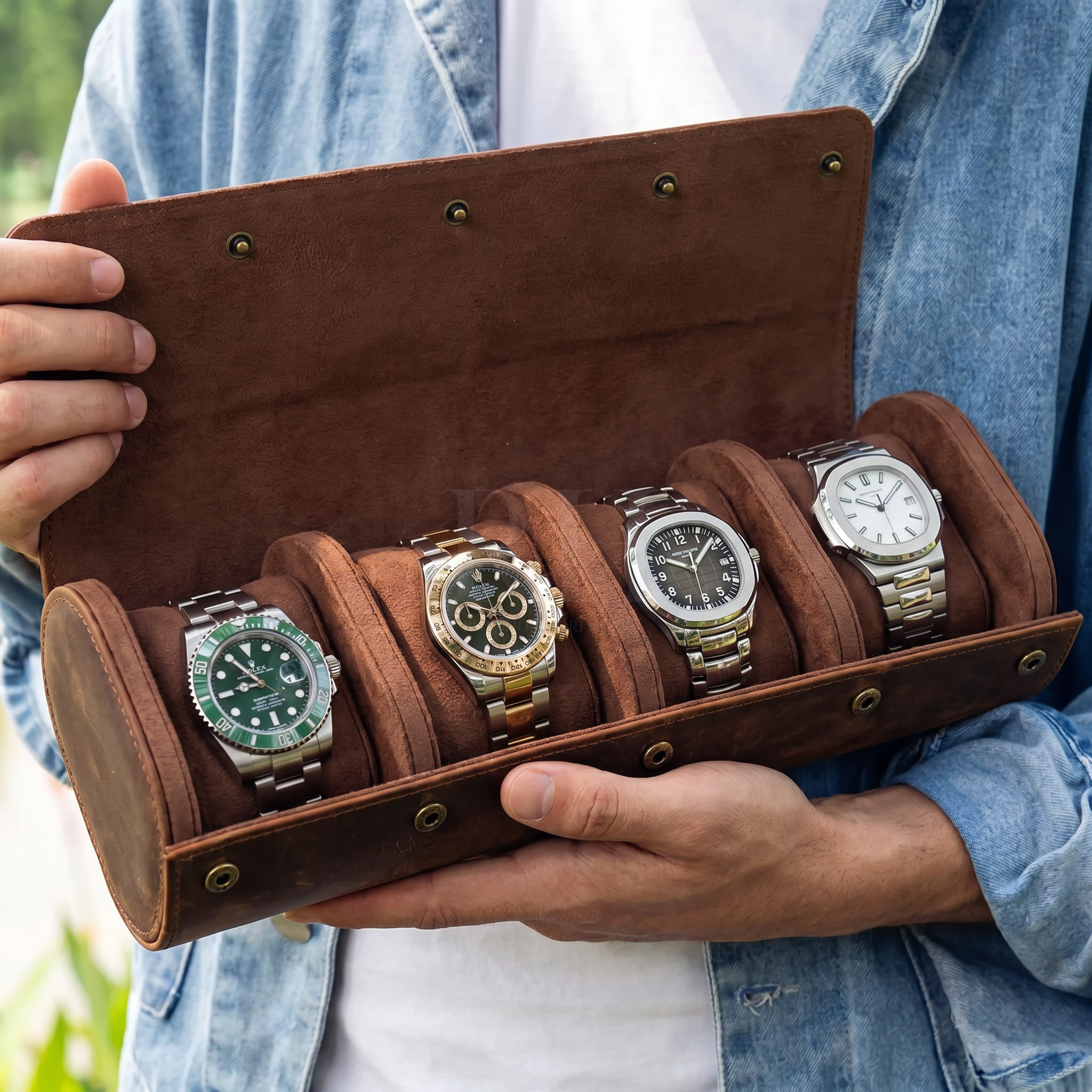 Boite à Montre de Voyage en Cuir Pleine Fleur Marron – Aléria™ 4 Montres - Rotation Horlogère