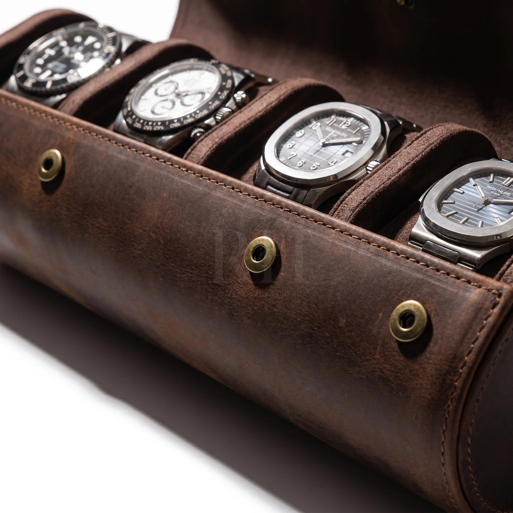 Boite à Montre de Voyage en Cuir Pleine Fleur Marron – Aléria™ 4 Montres - Rotation Horlogère