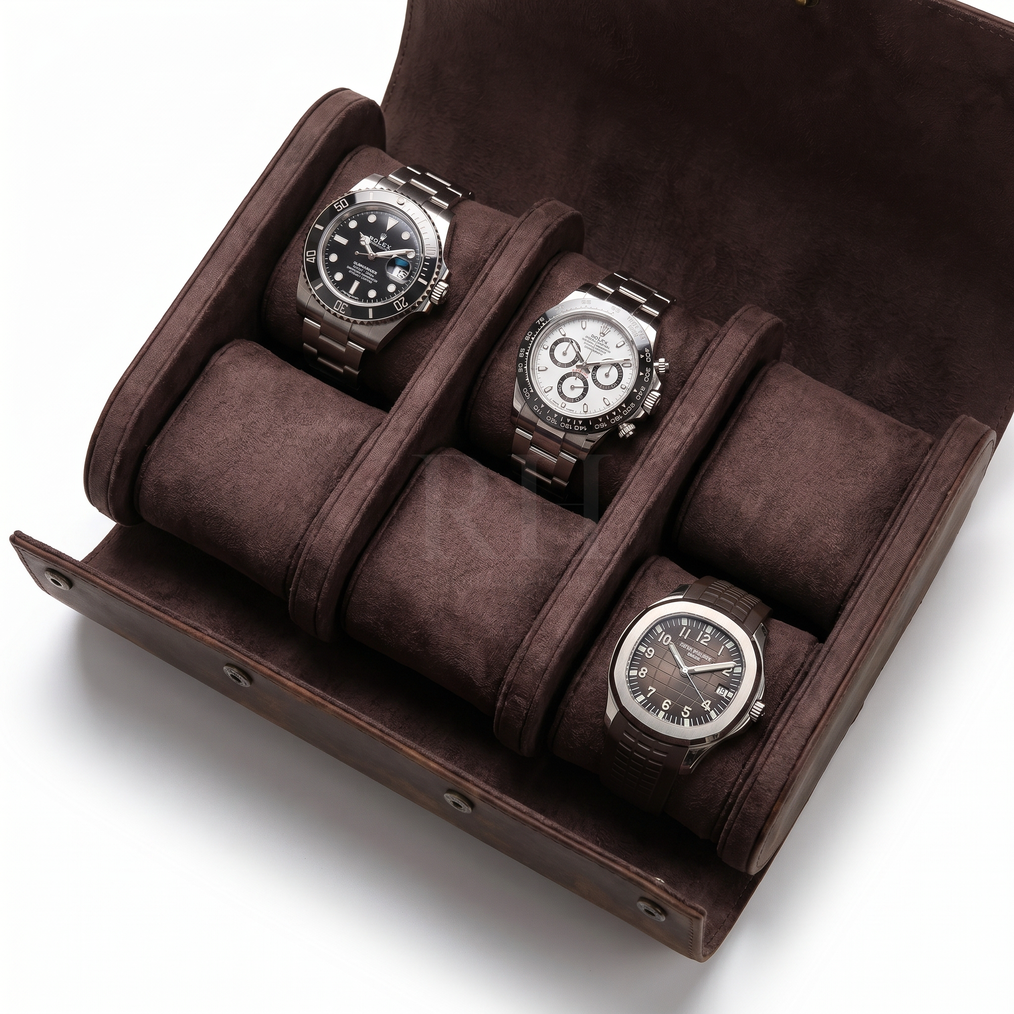 Boite à Montre de Voyage en Cuir Pleine Fleur Marron – Aléria™ 6 Montres - Rotation Horlogère