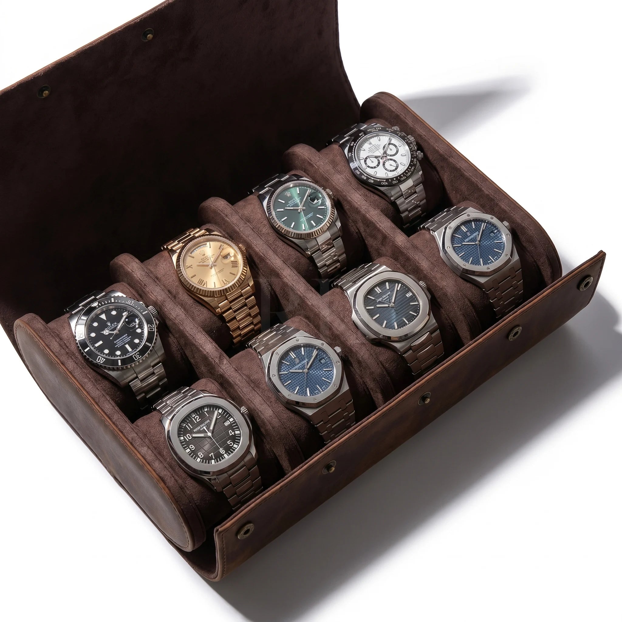 Boite à Montre de Voyage en Cuir Pleine Fleur Marron – Aléria™ 8 Montres - Rotation Horlogère