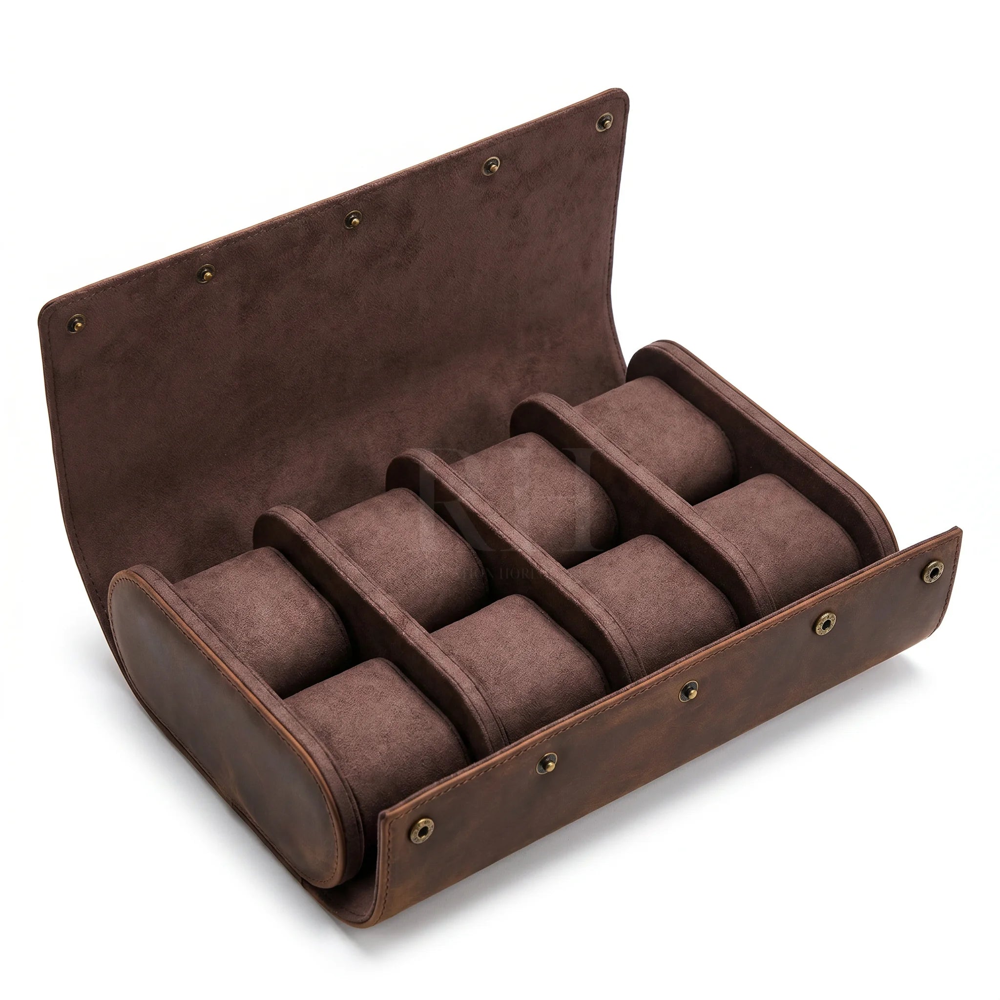 Boite à Montre de Voyage en Cuir Pleine Fleur Marron – Aléria™ 8 Montres - Rotation Horlogère