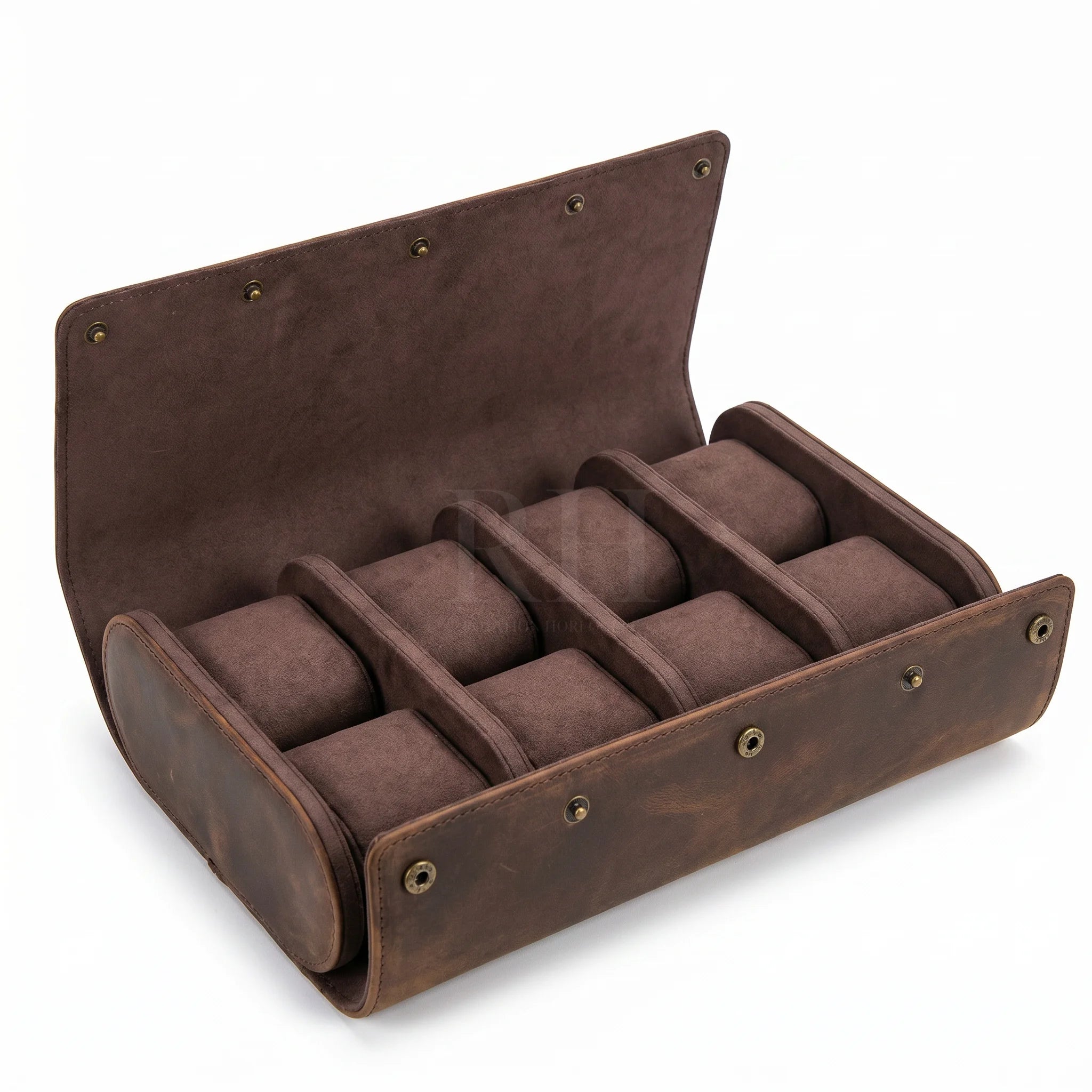 Boite à Montre de Voyage en Cuir Pleine Fleur Marron – Aléria™ 8 Montres - Rotation Horlogère