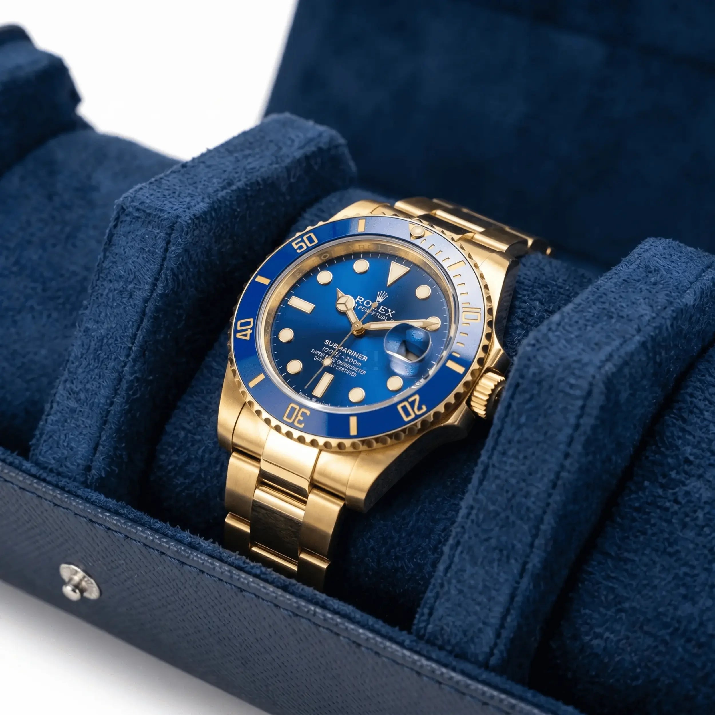 Boîte à Montre en Cuir Milano™, Saffiano Bleu pour 3 Montres - Rotation Horlogère