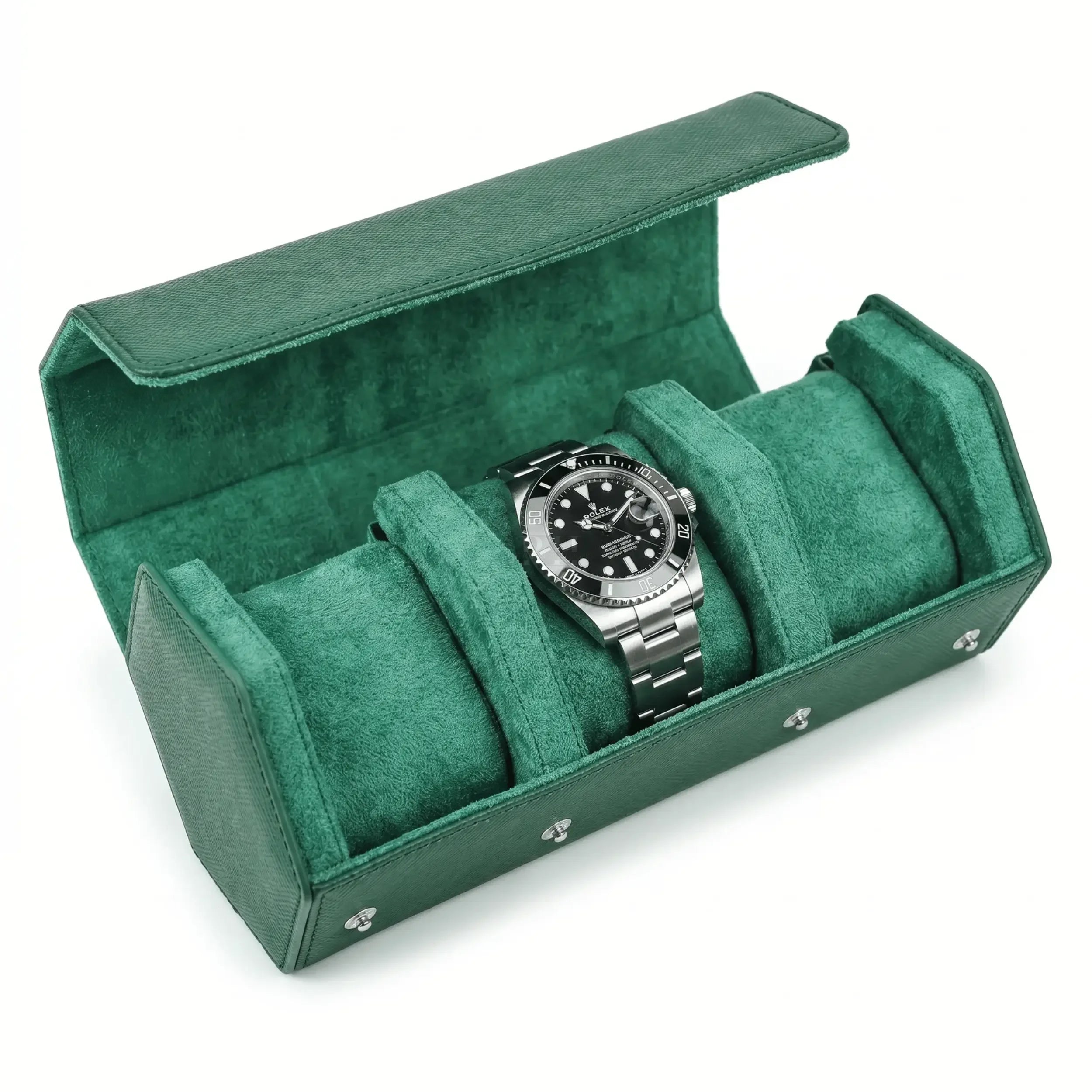 Boîte à Montre en Cuir Milano™, Saffiano Vert pour 3 Montres - Rotation Horlogère