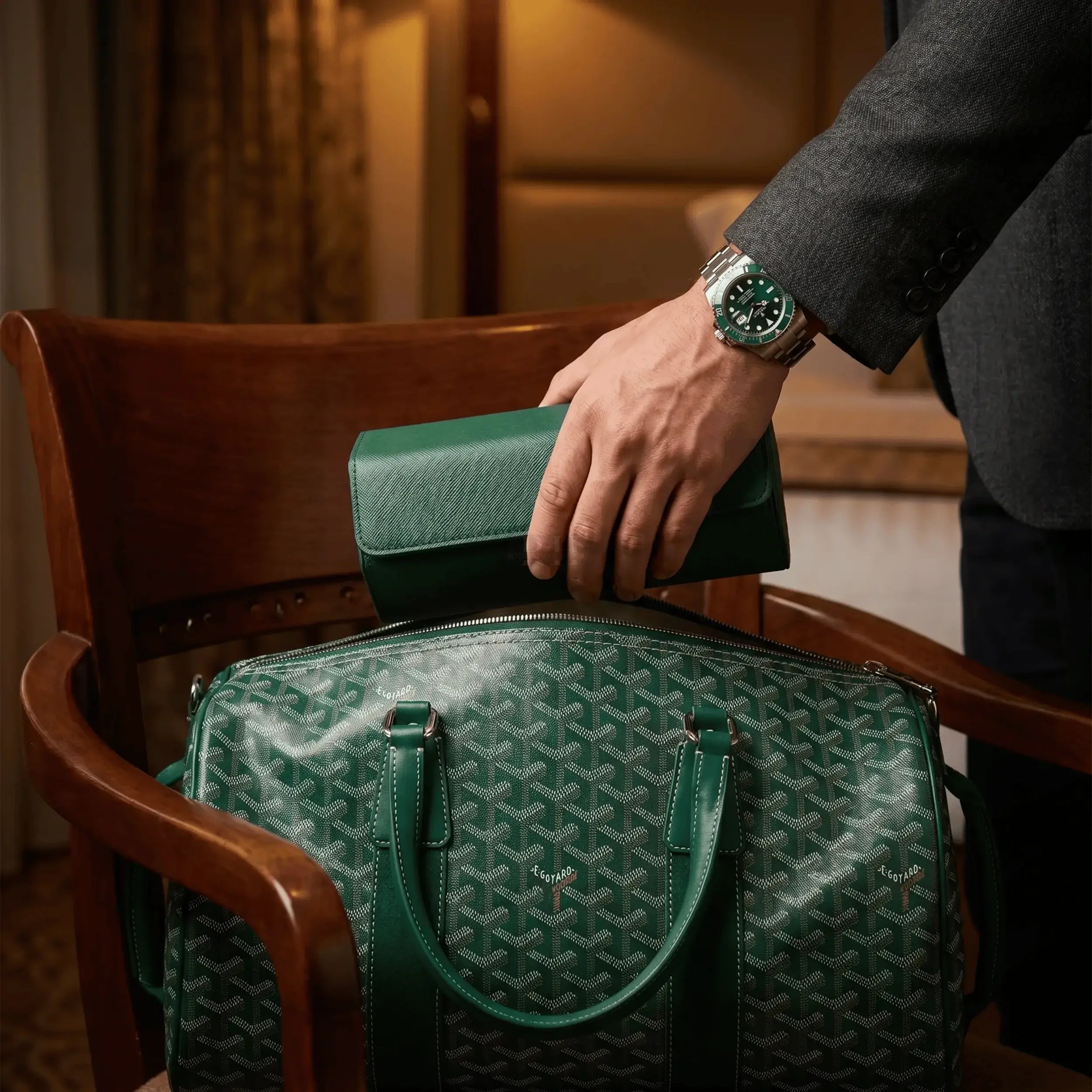 Boîte à Montre en Cuir Milano™, Saffiano Vert pour 3 Montres - Rotation Horlogère