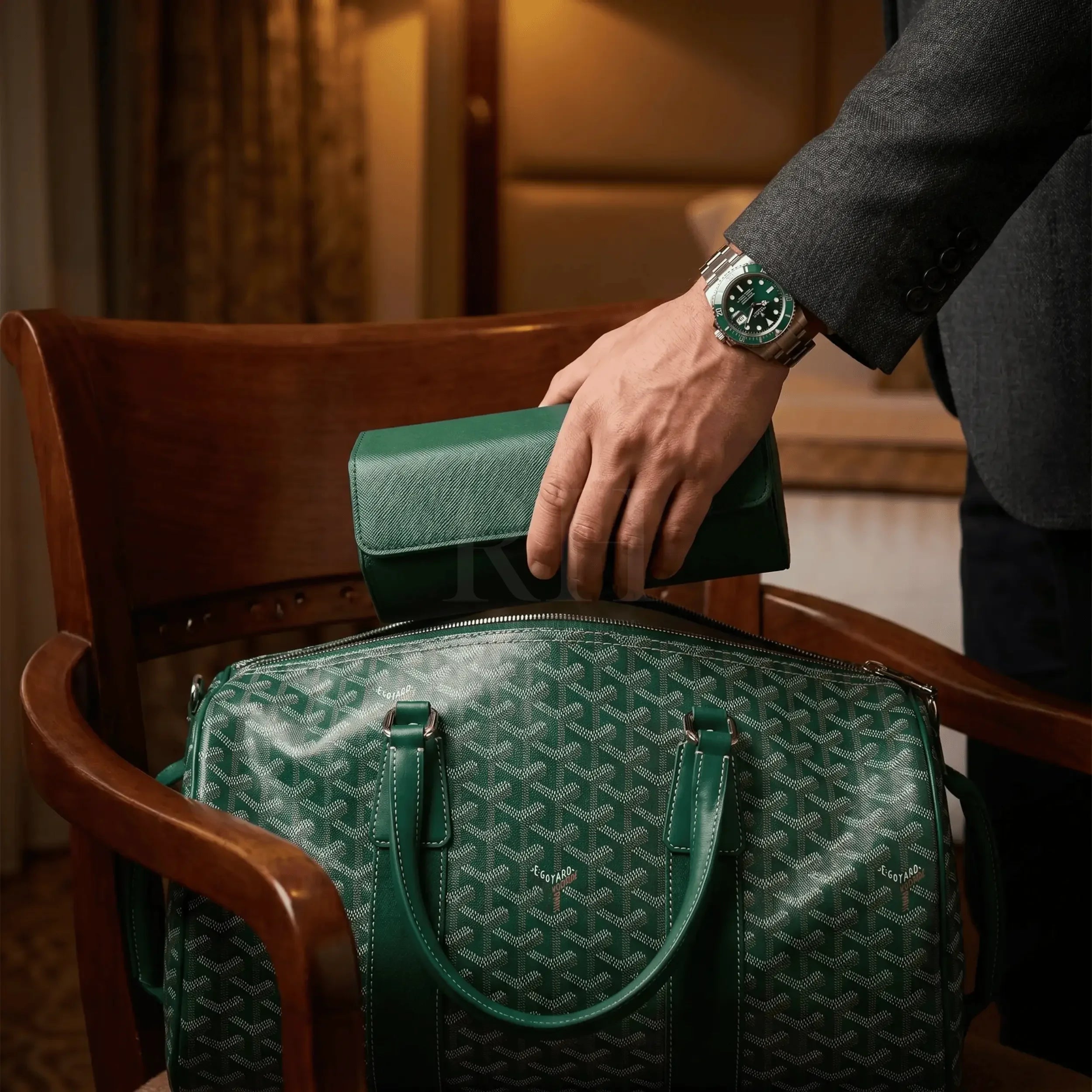 Boîte à Montre en Cuir Milano™, Saffiano Vert pour 3 Montres - Rotation Horlogère