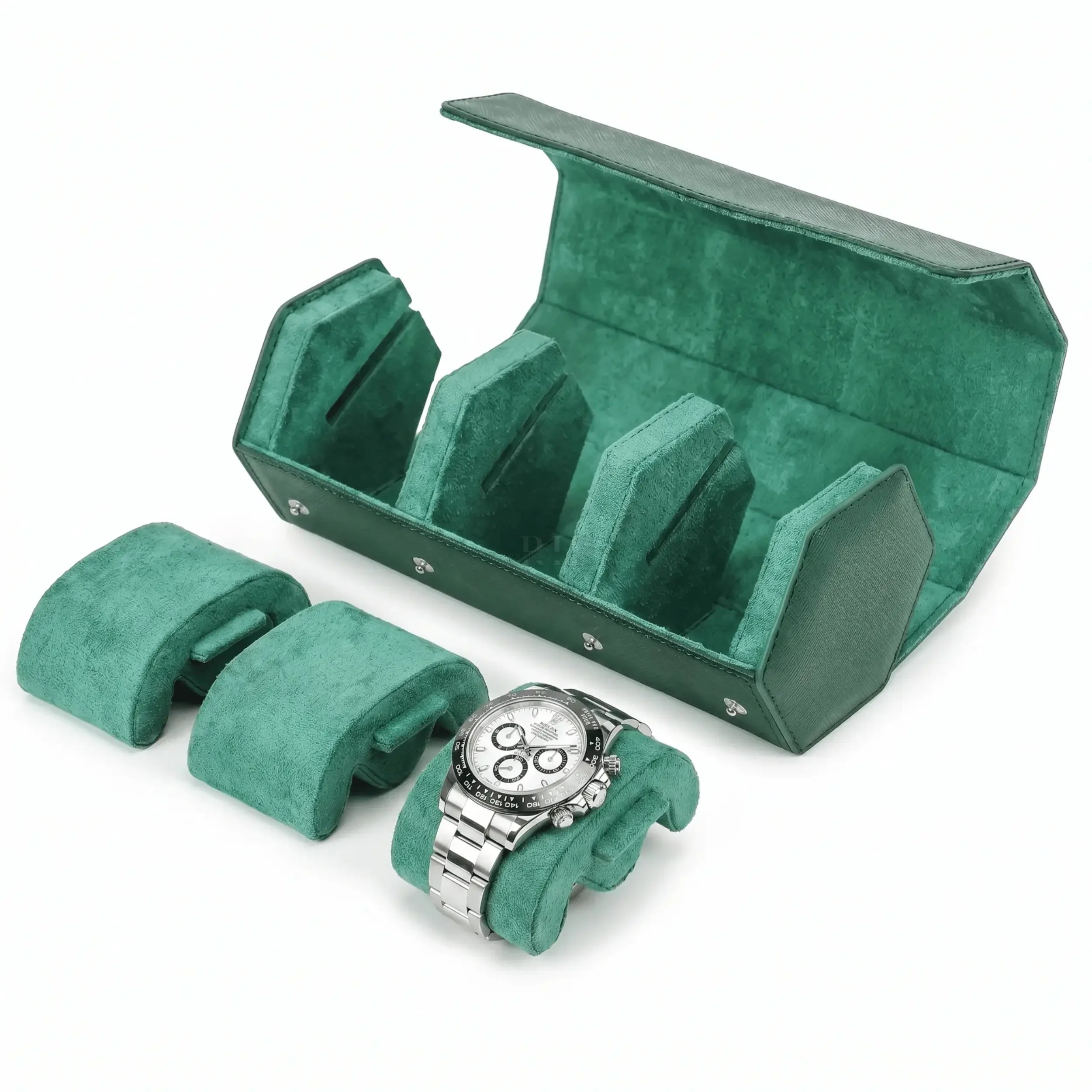Boîte à Montre en Cuir Milano™, Saffiano Vert pour 3 Montres - Rotation Horlogère