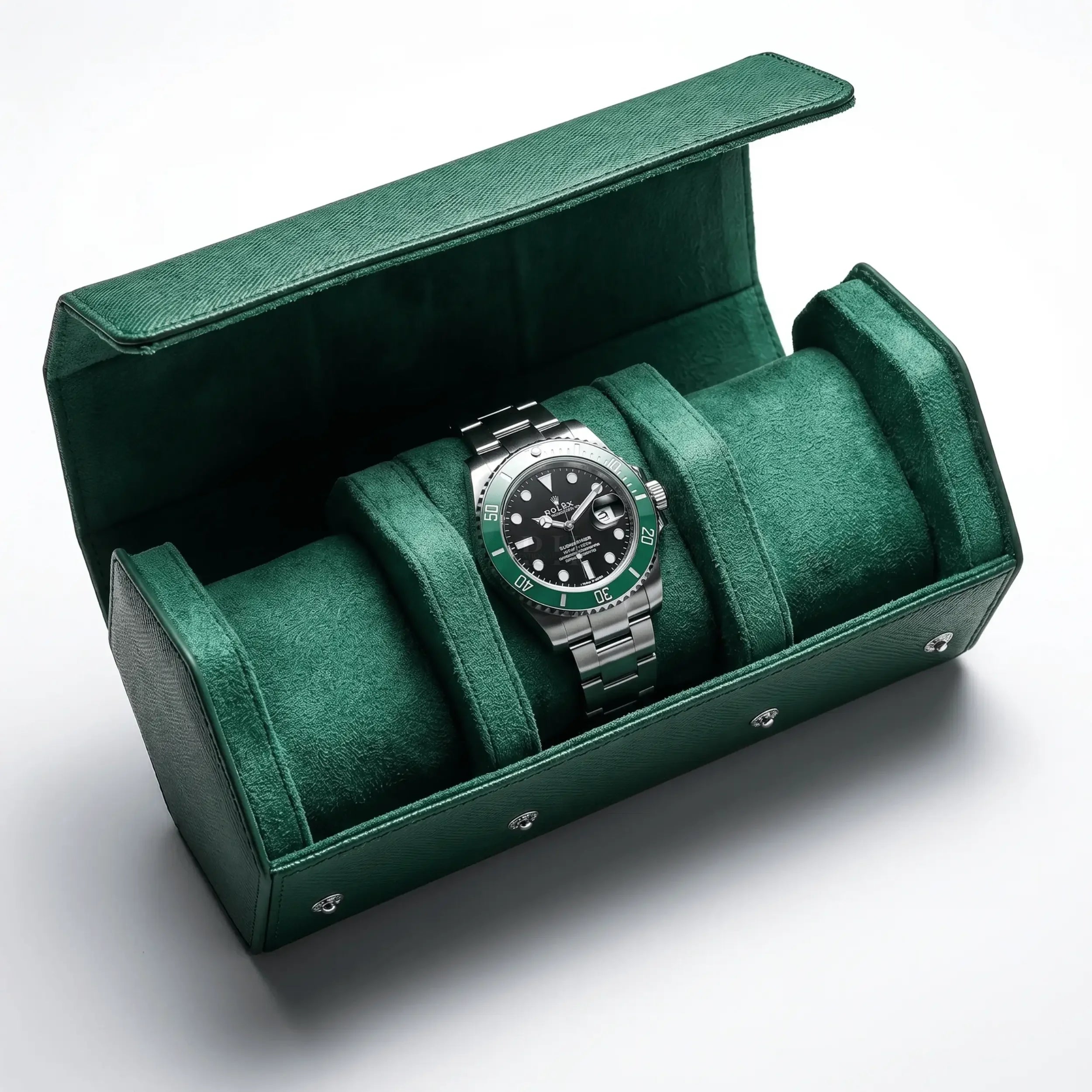 Boîte à Montre en Cuir Milano™, Saffiano Vert pour 3 Montres - Rotation Horlogère