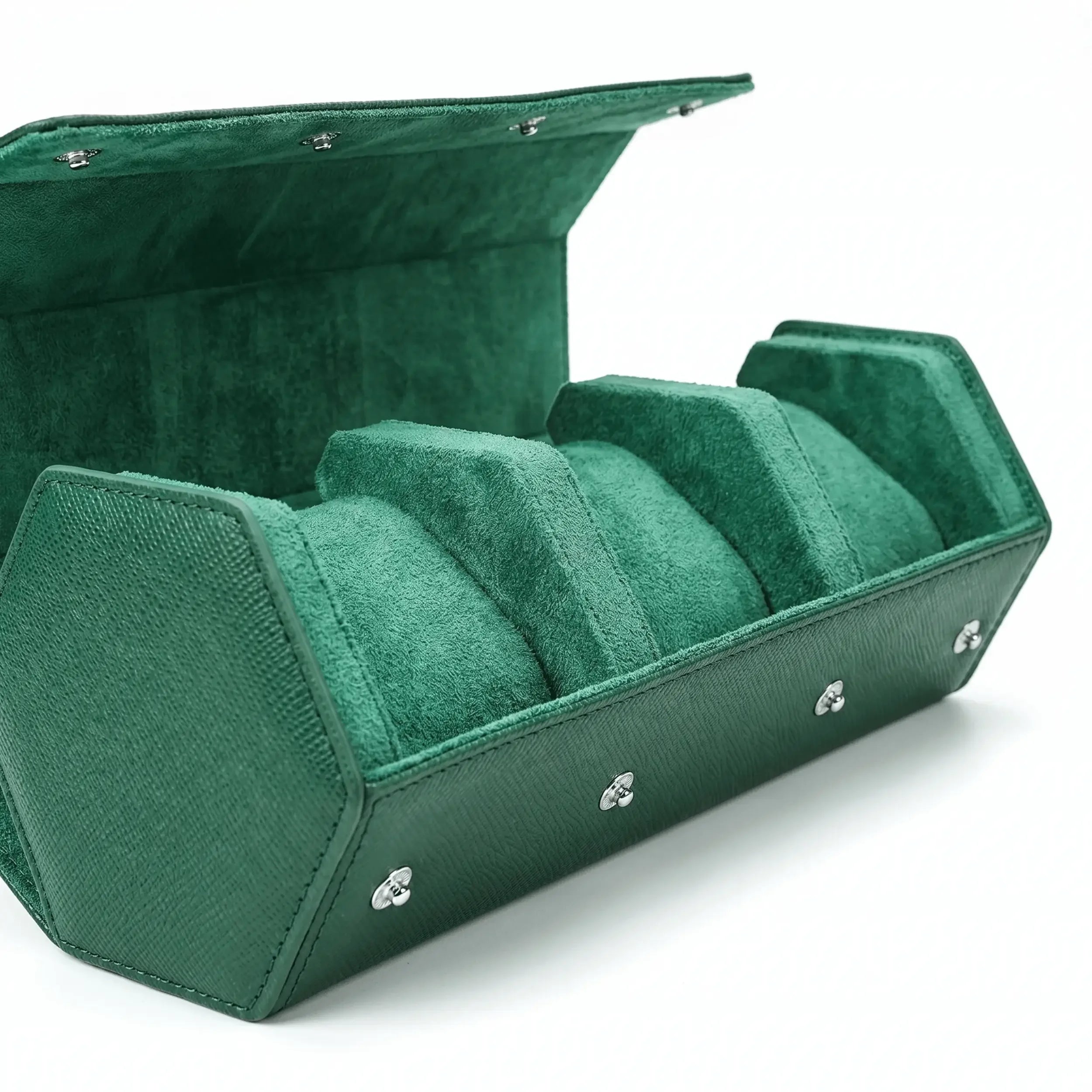 Boîte à Montre en Cuir Milano™, Saffiano Vert pour 3 Montres - Rotation Horlogère