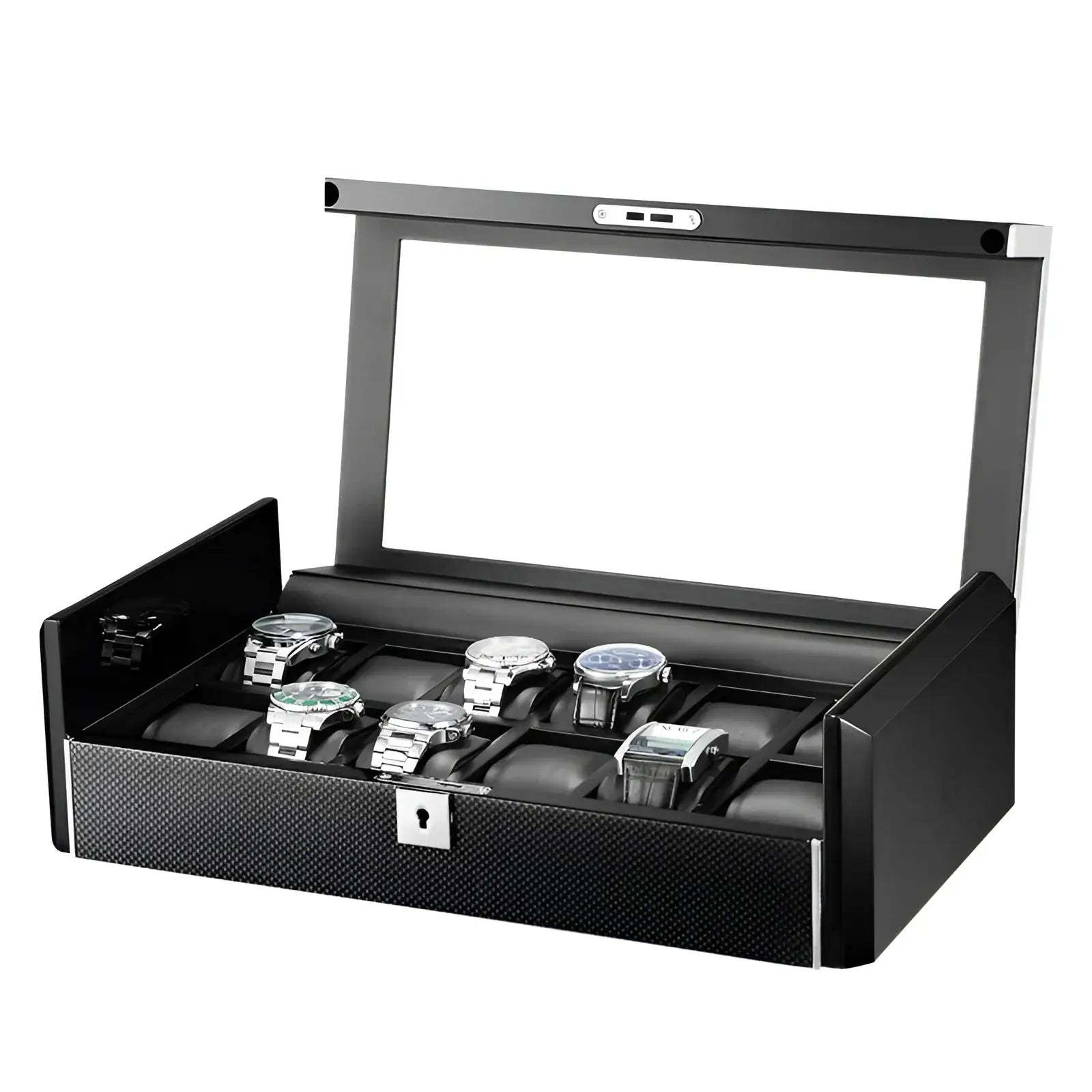 Boite à Montre - Obsidienne 12 Emplacements - Insert Carbone | Rotation Horlogère