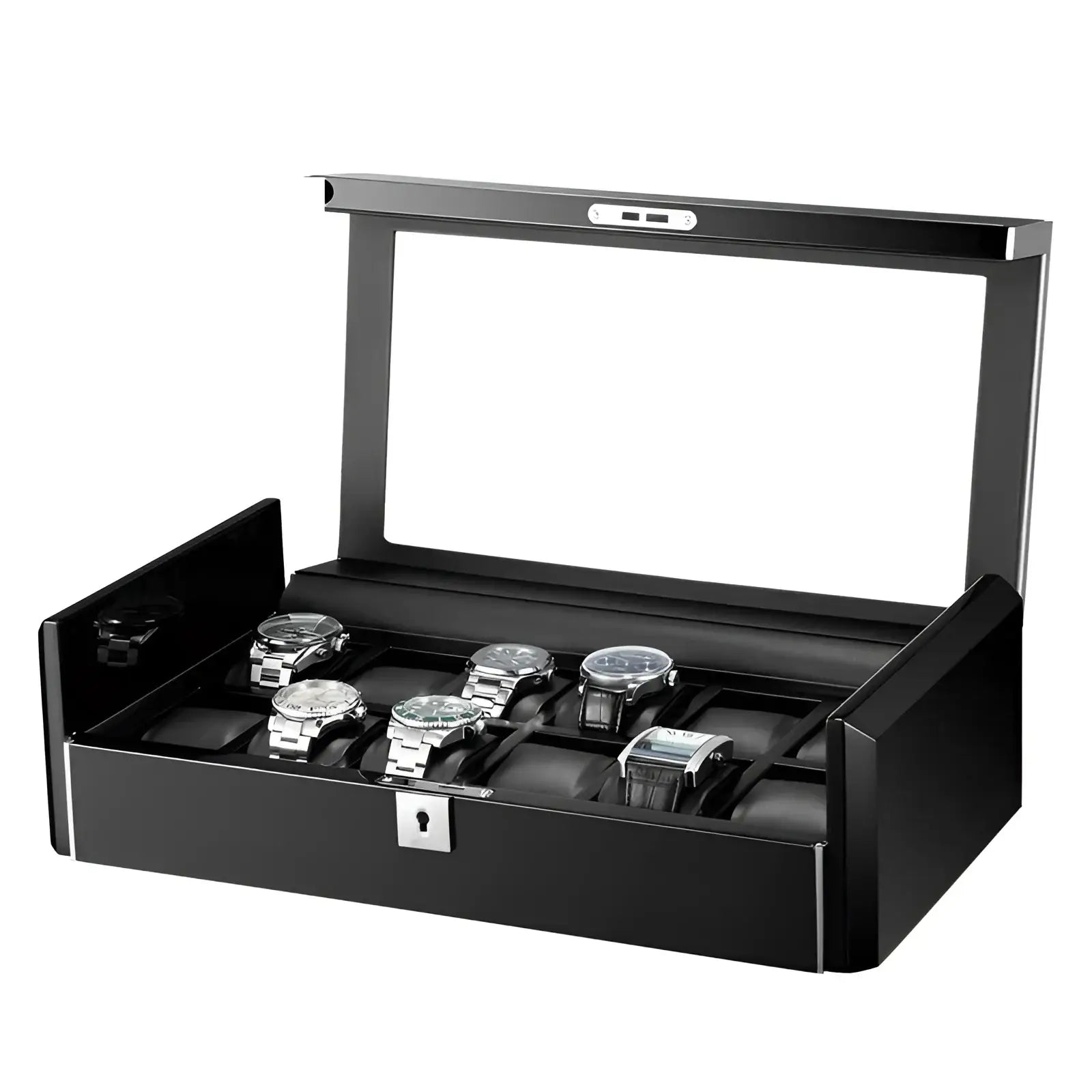 Boite à Montre - Obsidienne 12 Emplacements - Insert Piano Noir Laqué | Rotation Horlogère