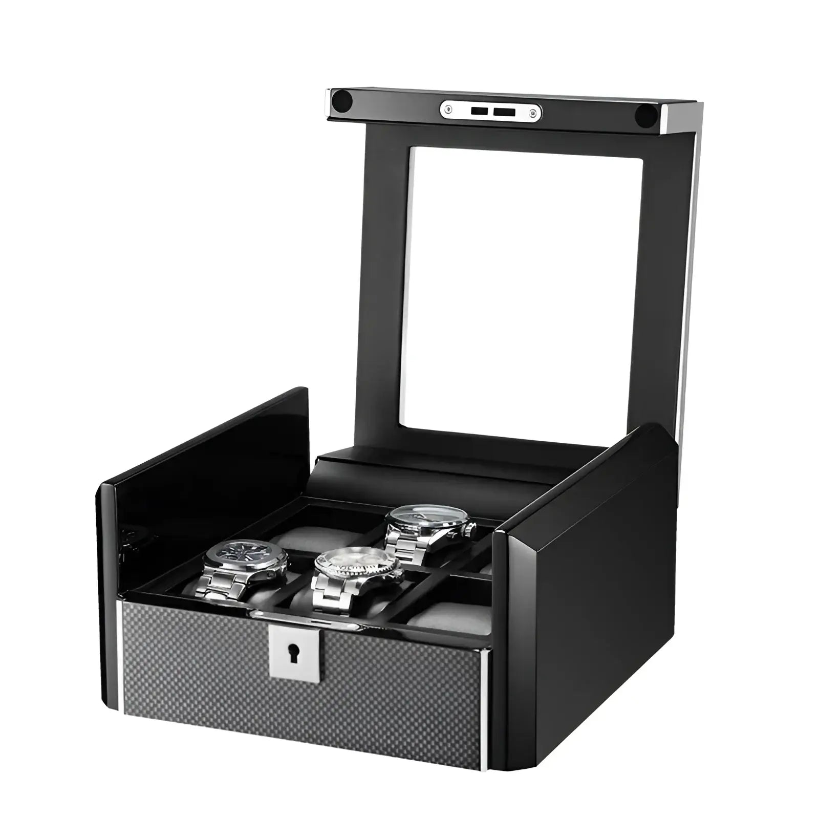 Boite à Montre - Obsidienne 6 Emplacements - Insert Carbone | Rotation Horlogère