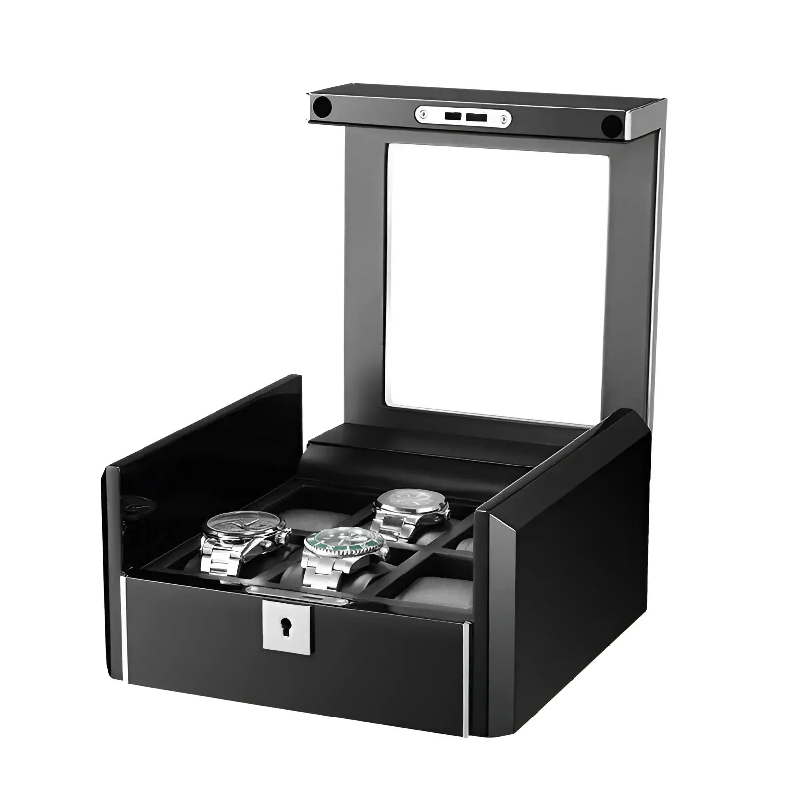 Boite à Montre - Obsidienne 6 Emplacements - Insert Piano Noir Laqué | Rotation Horlogère