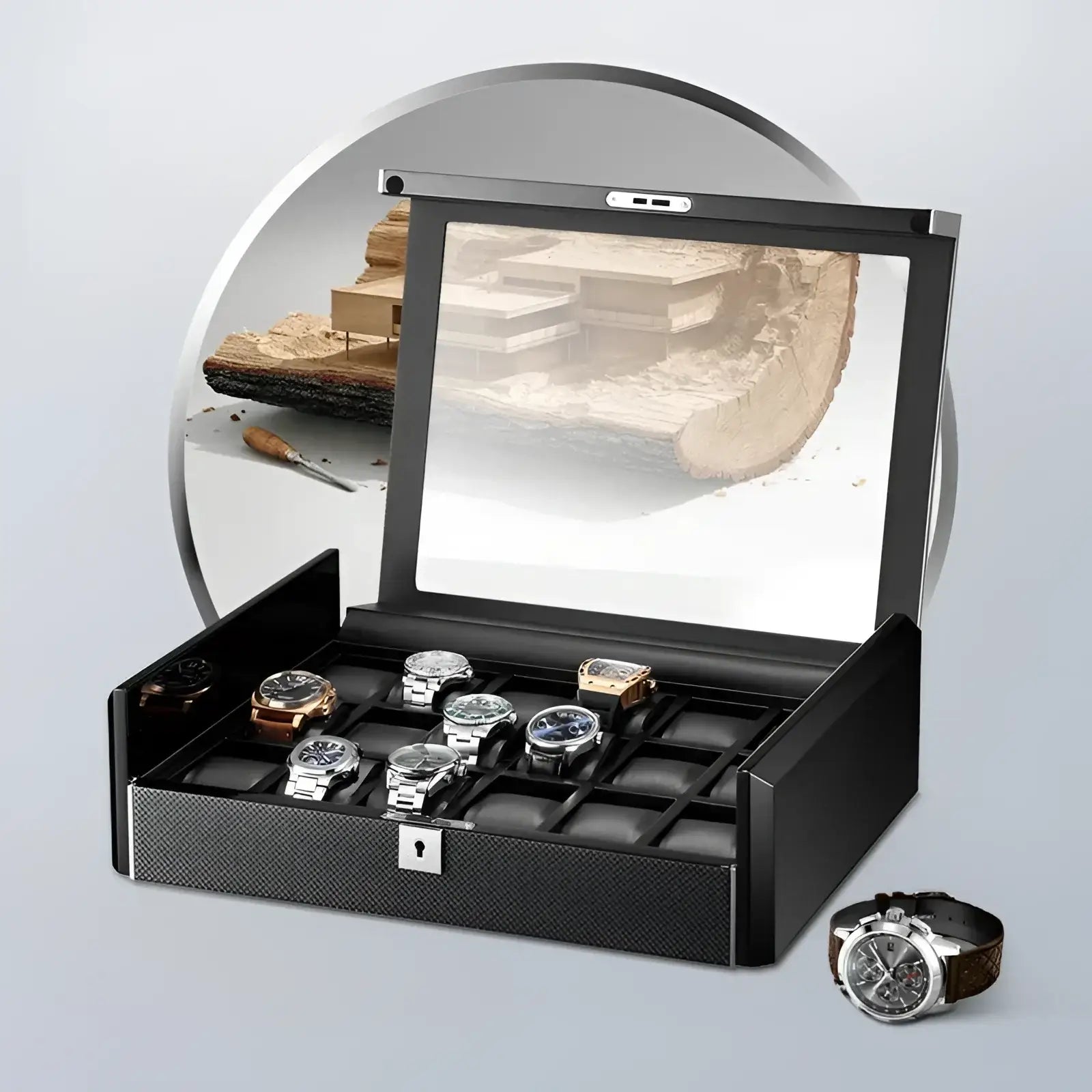 Boite à Montre - Obsidienne Xl 18 Emplacements - Rotation Horlogère