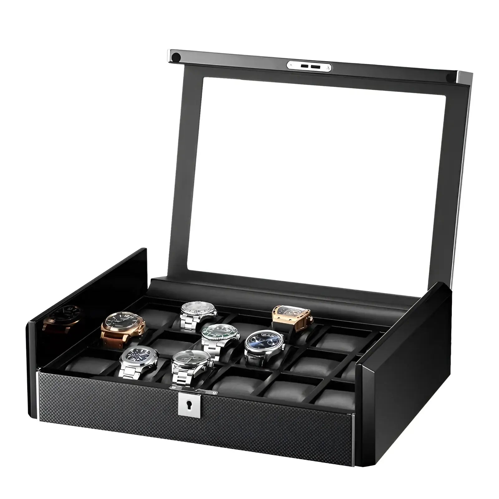 Boite à Montre - Obsidienne Xl 18 Emplacements - Insert Carbone | Rotation Horlogère