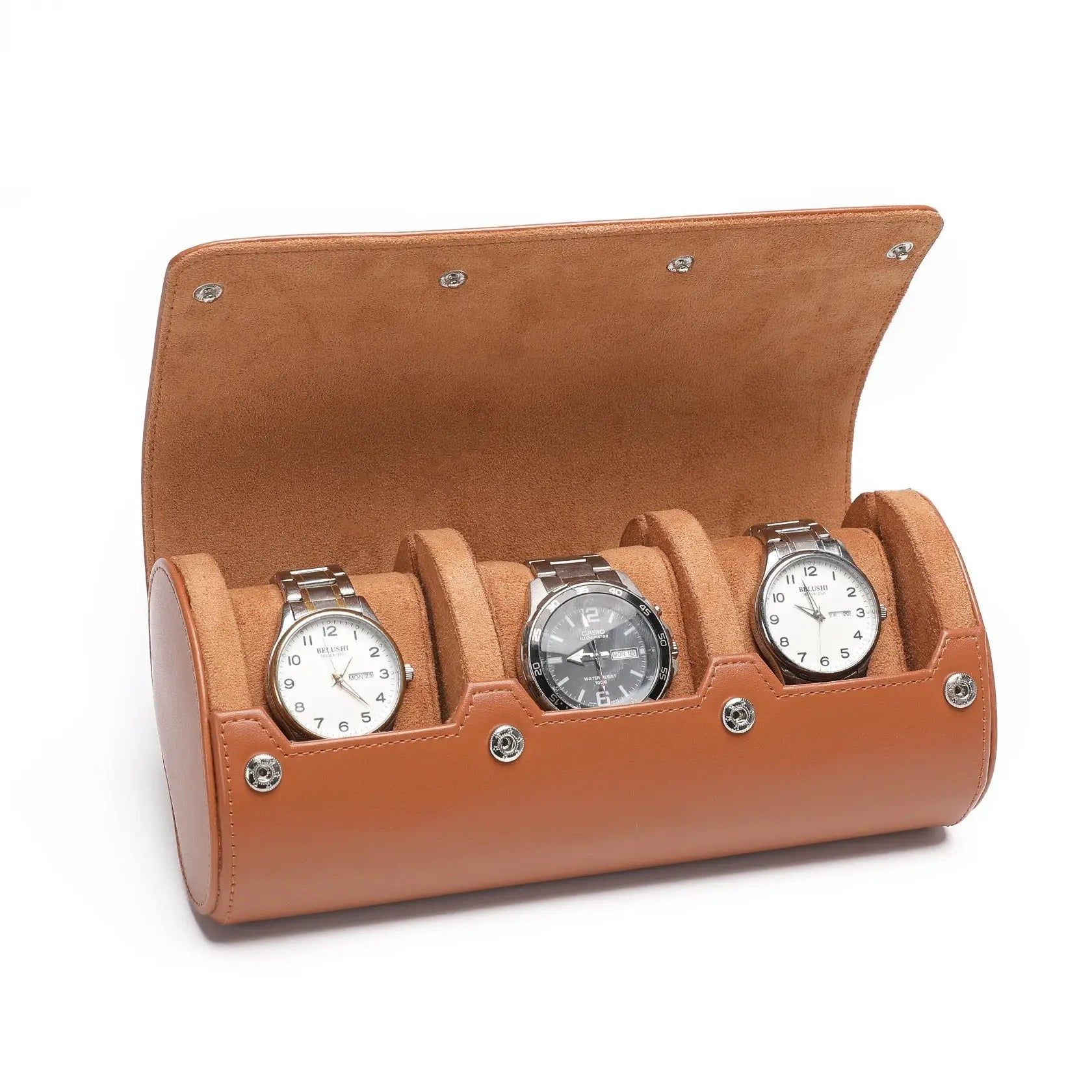 Capri Trio – écrin Personnalisable pour 3 Montres - Marron Cognac | Rotation Horlogère