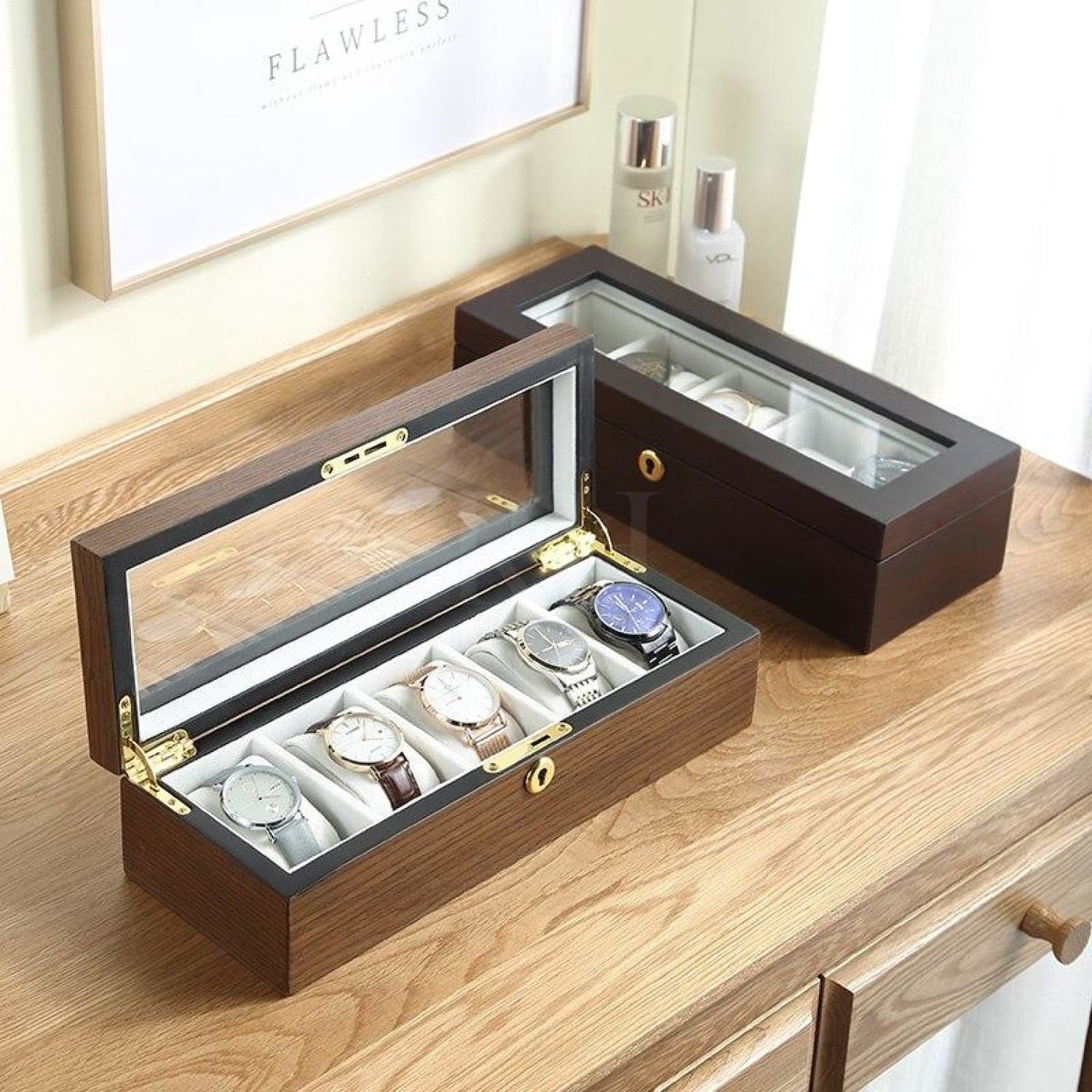 Coffret Montre Bois - Woodtime 5 Emplacements - Rotation Horlogère