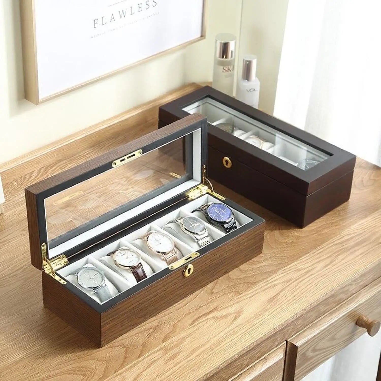 Coffret Montre Bois - Woodtime 5 Emplacements - Rotation Horlogère
