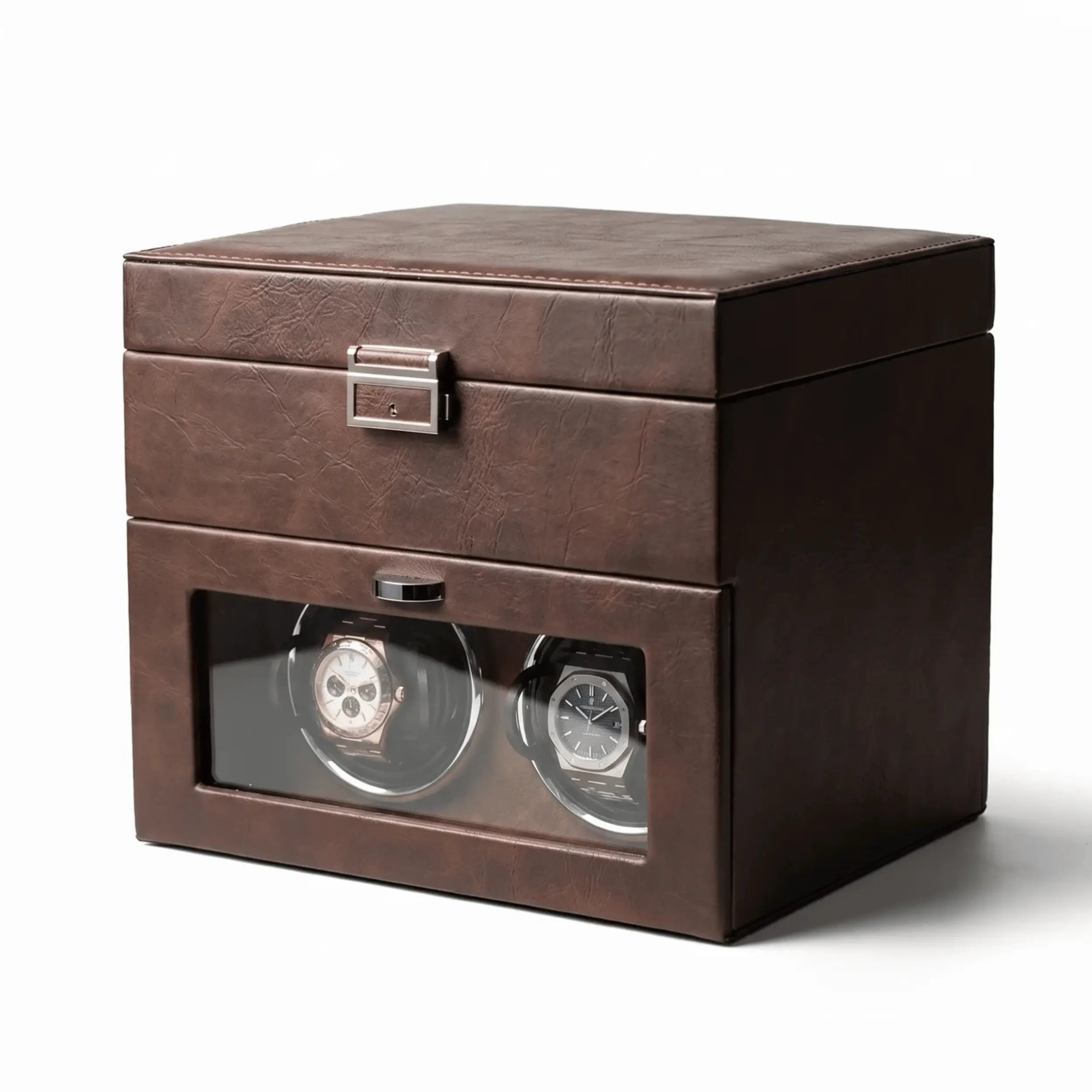 Tanner's Box™ - Cognac Automatic Watch Winder for 2 Watches with 8 Storage Slots