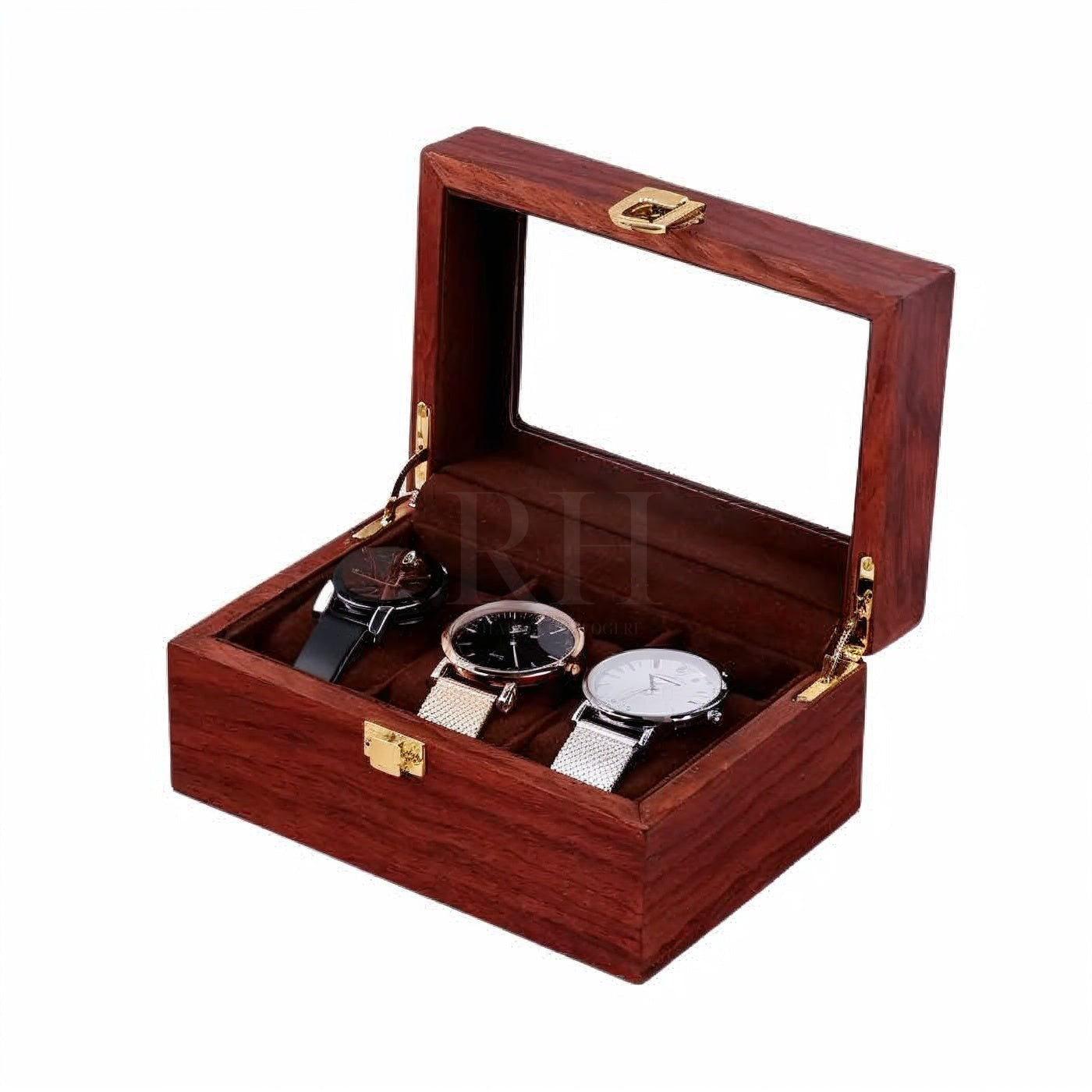 Héritage Trio – écrin en Bois pour 3 Montres - Finition Acajou | Rotation Horlogère