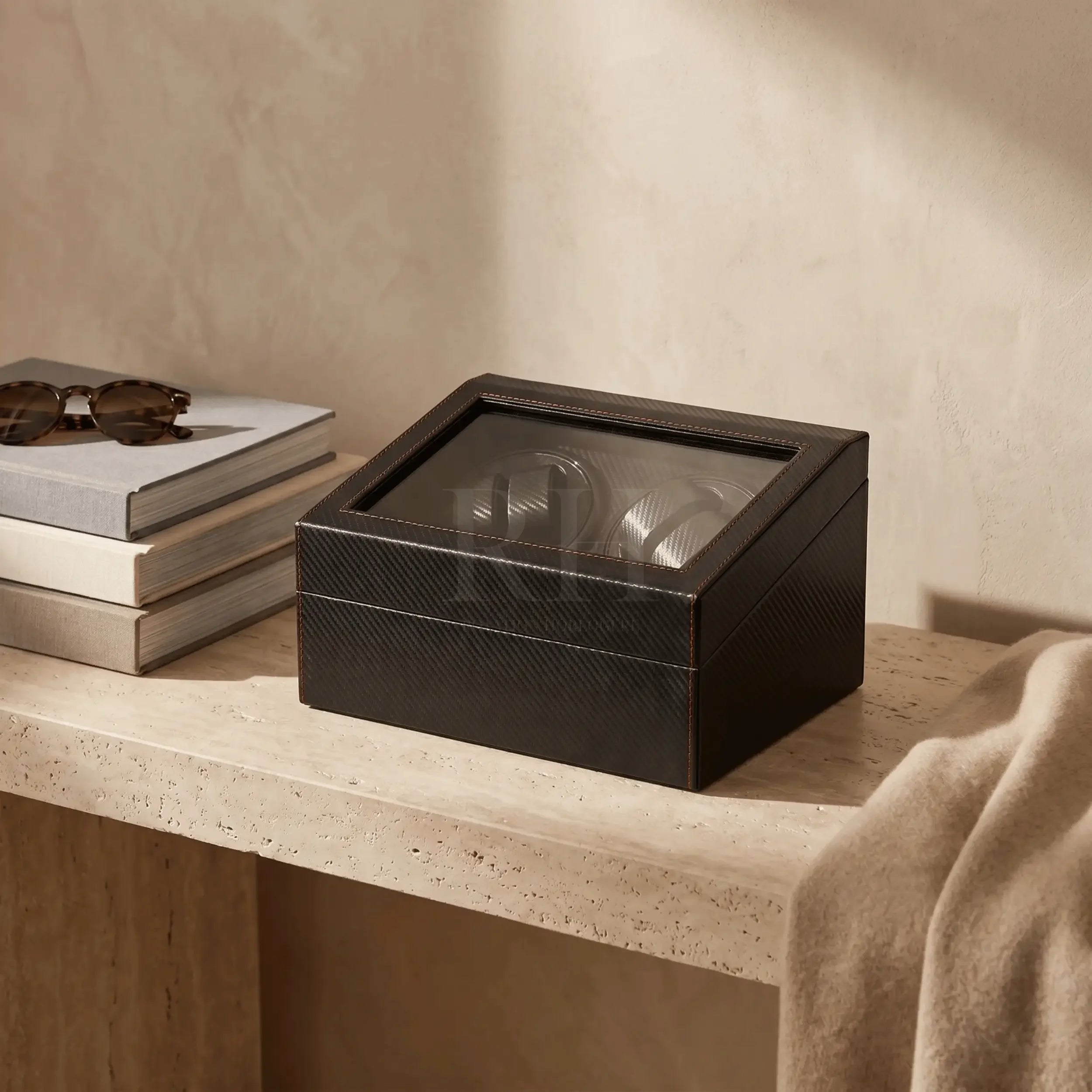 Monaco™ - Remontoir 4 Montres Automatiques Silencieux Carbone avec 6 Rangements | Rotation Horlogere
