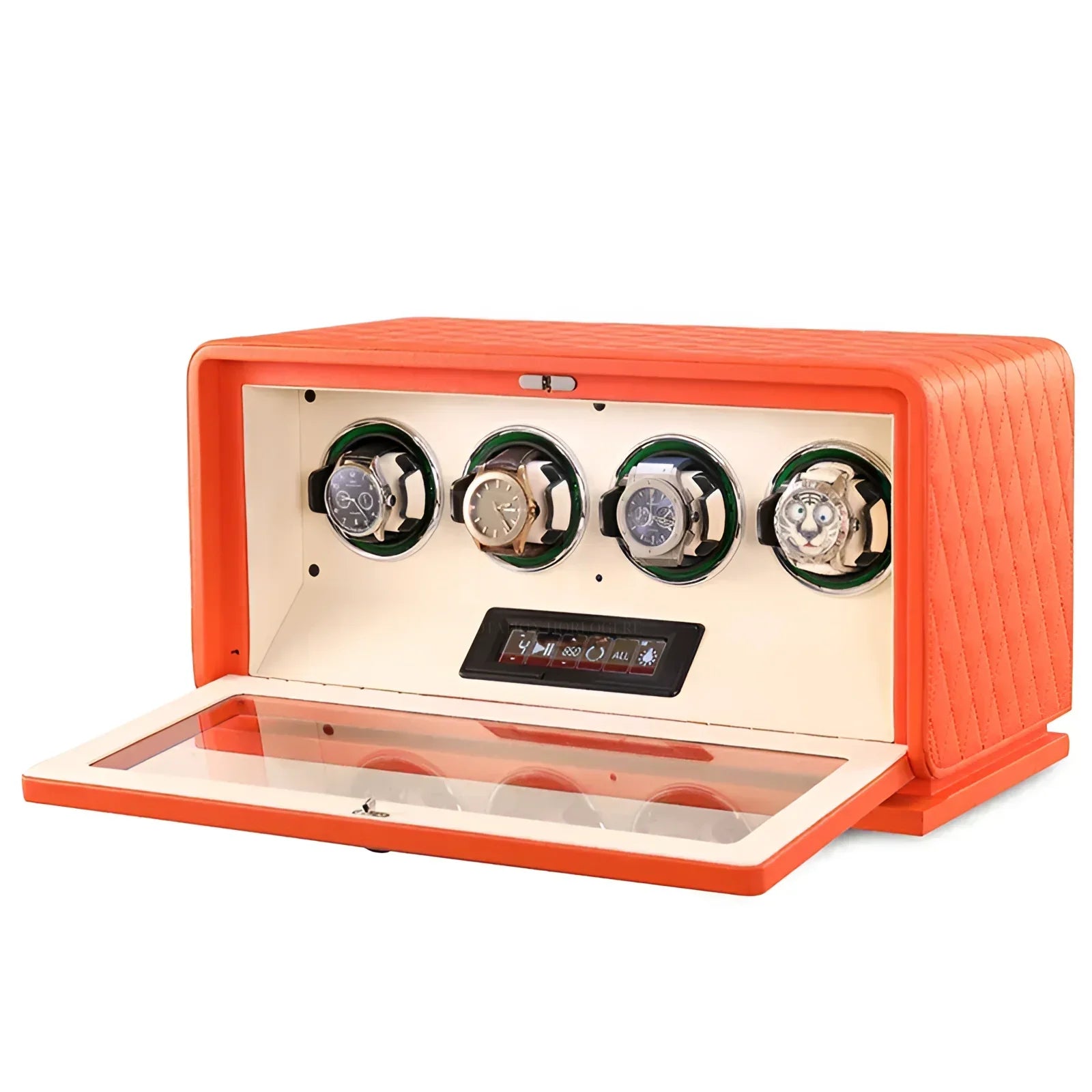 Remontoir Automatique Daytona pour 2 à 12 Montres - Mandarine / 4 Emplacements | Rotation Horlogère