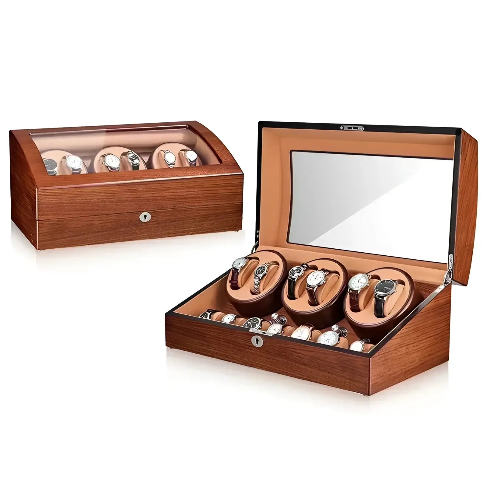 Remontoir Automatique pour 6 Montres - Chronos - Bois - Cuir Beige | Rotation Horlogère