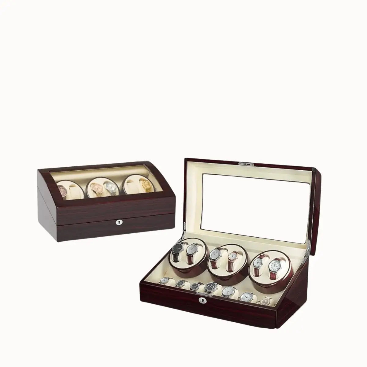 Remontoir Automatique pour 6 Montres - Chronos - Bois de Santal - Cuir Blanc | Rotation Horlogère