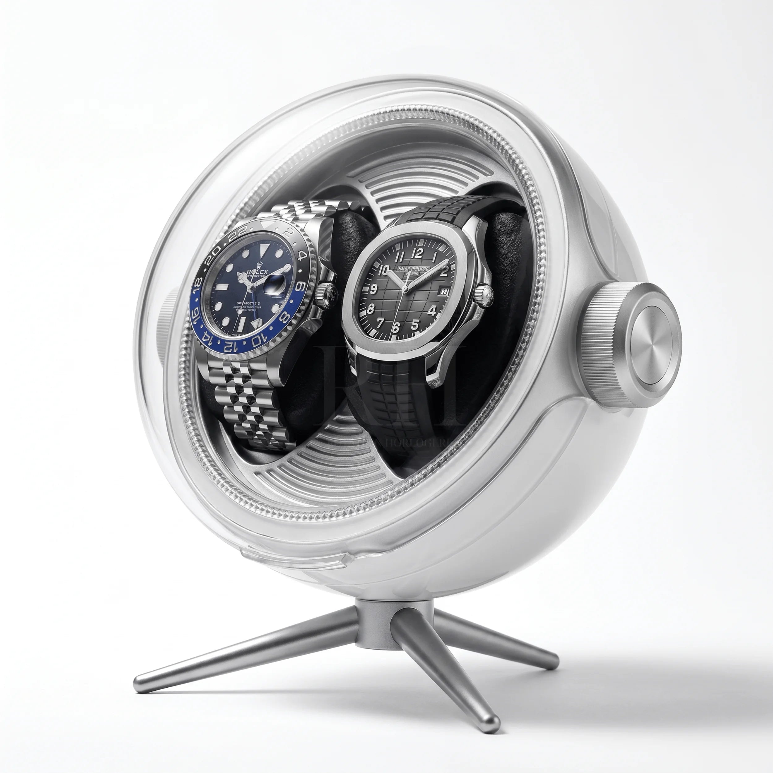 Remontoir Sphère Cosmos Duo – écrin Rotatif Design pour 2 Montres - Blanc | Rotation Horlogère
