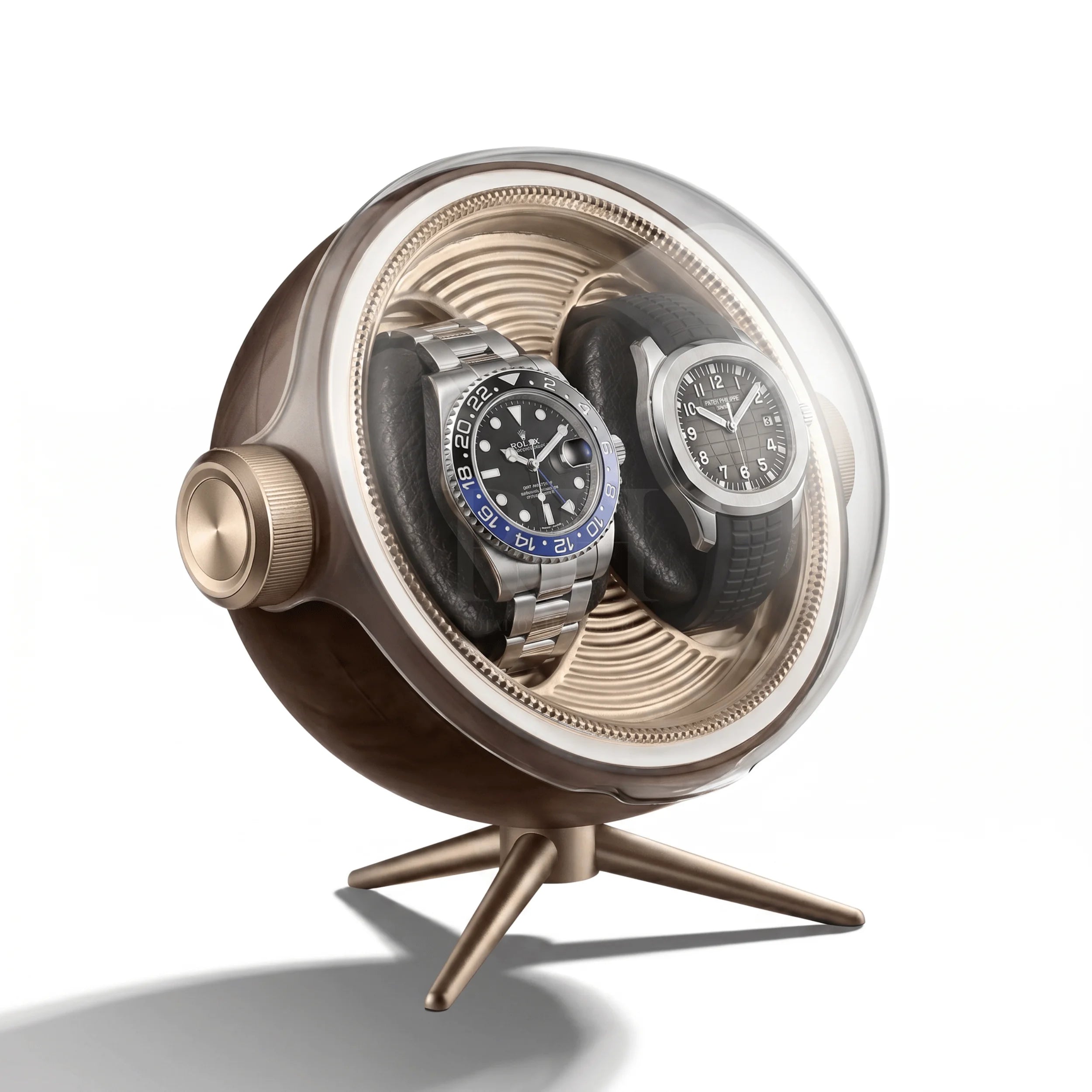 Remontoir Sphère Cosmos Duo – écrin Rotatif Design pour 2 Montres - Marron | Rotation Horlogère
