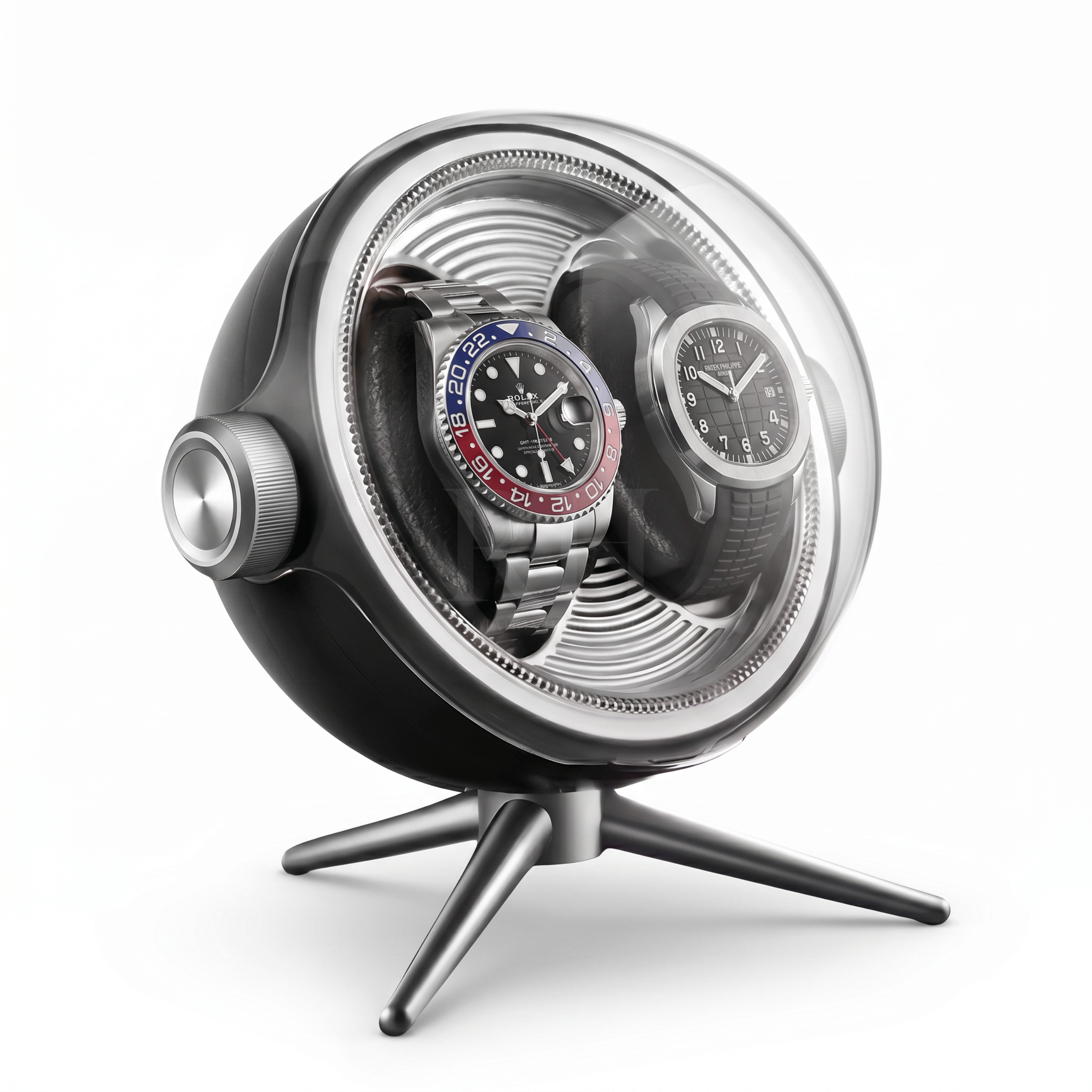 Remontoir Sphère Cosmos Duo – écrin Rotatif Design pour 2 Montres - Noir | Rotation Horlogère