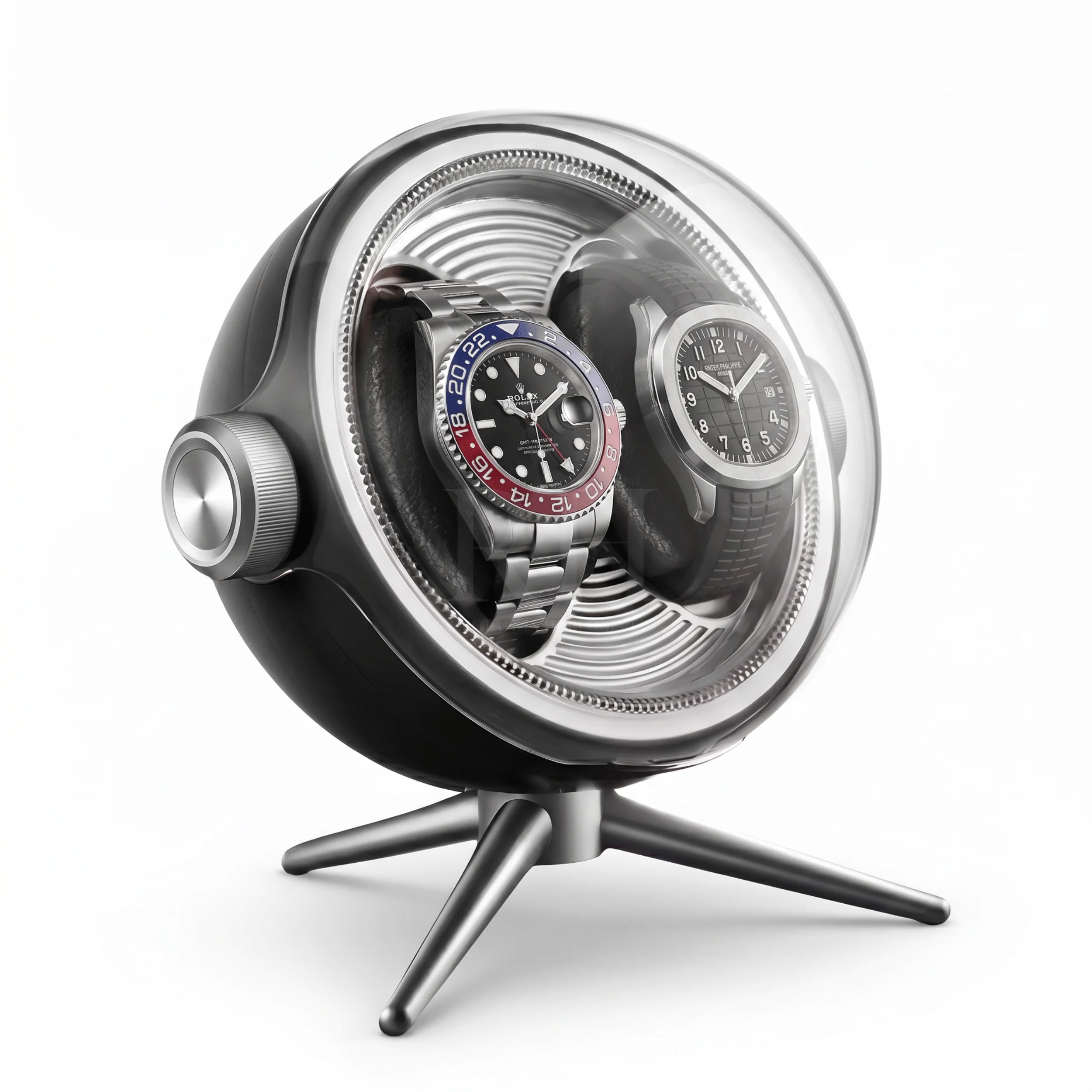 Remontoir Sphère Cosmos Duo – écrin Rotatif Design pour 2 Montres - Noir | Rotation Horlogère