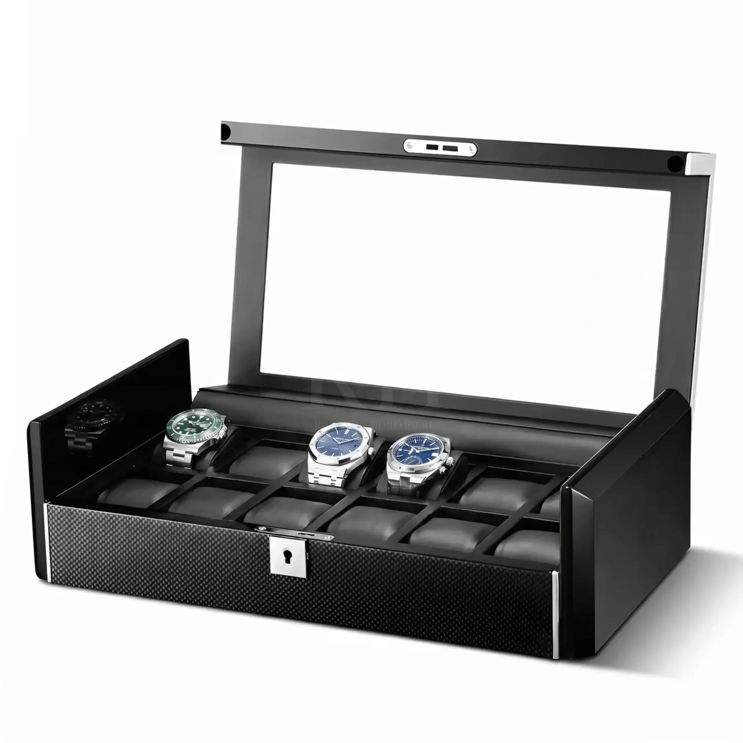 Scuderia™ - Boite à Montre Luxe pour 12 Montres - Insert Carbone | Rotation Horlogère