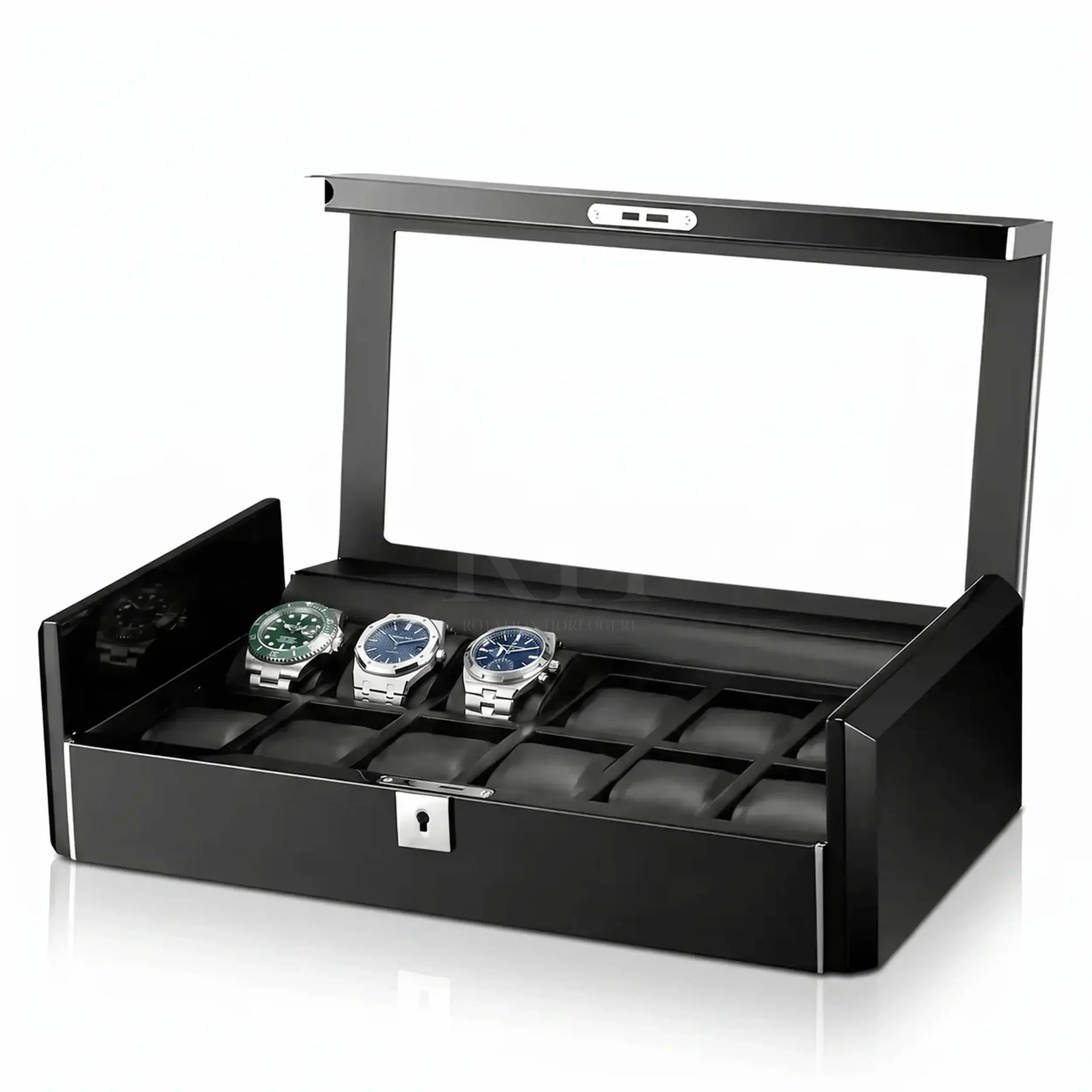 Scuderia™ - Boite à Montre Luxe pour 12 Montres - Insert Piano Noir Laqué | Rotation Horlogère