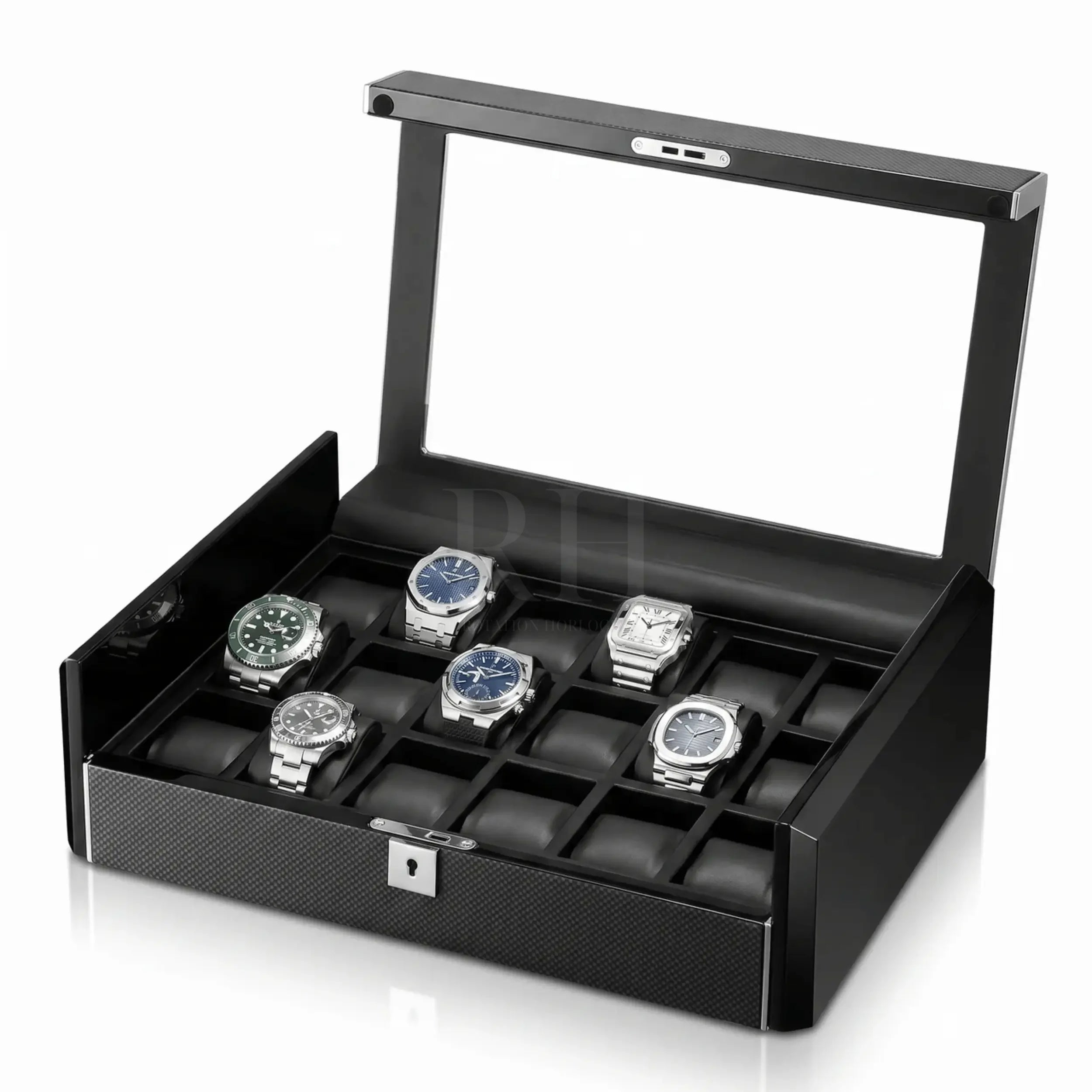 Scuderia™ - Boite à Montre Luxe pour 18 Montres - Insert Carbone | Rotation Horlogère