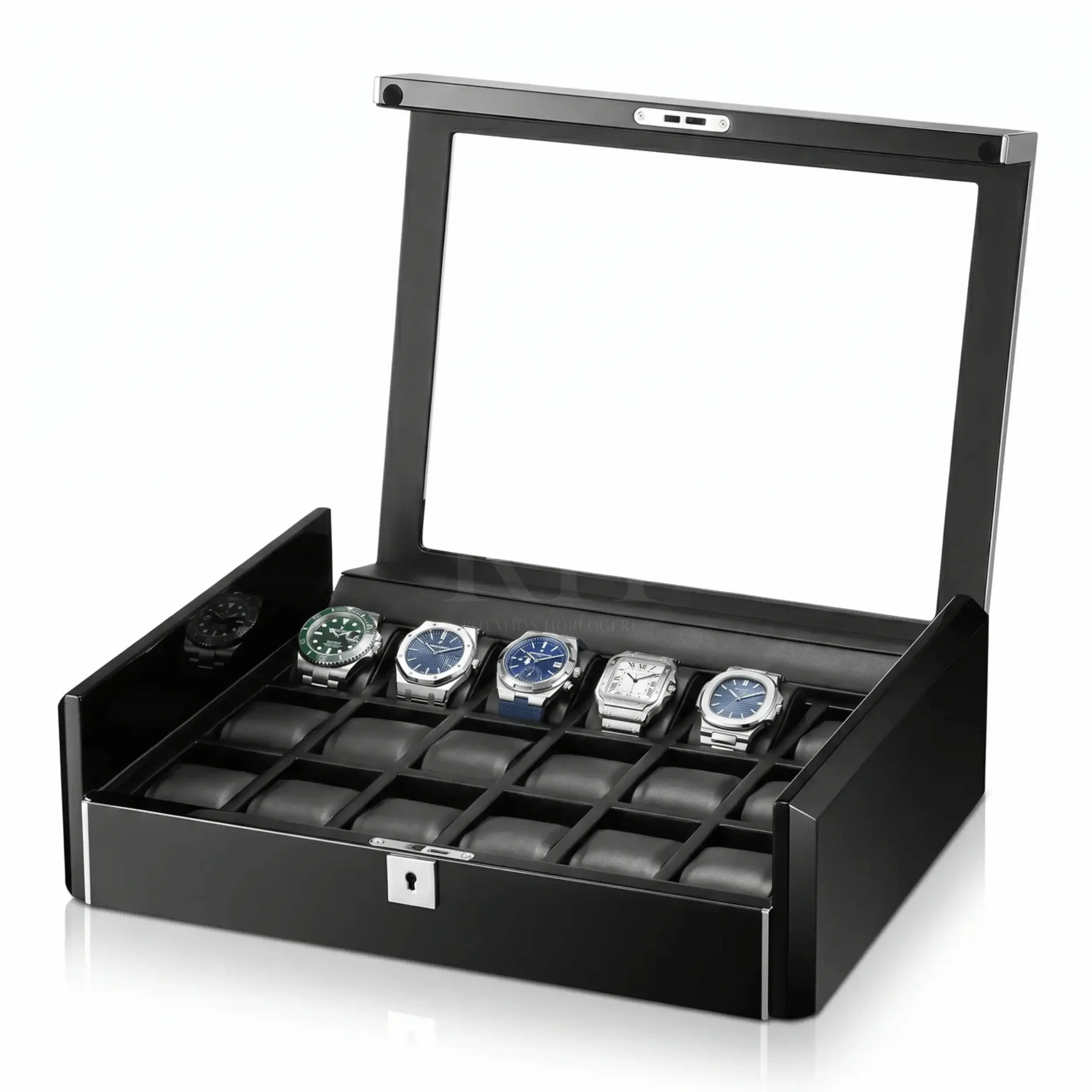 Scuderia™ - Boite à Montre Luxe pour 18 Montres - Insert Piano Noir Laqué | Rotation Horlogère
