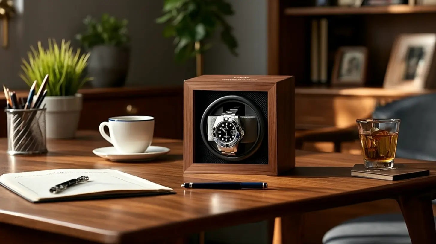 remontoir à montre automatique posé sur un bureau