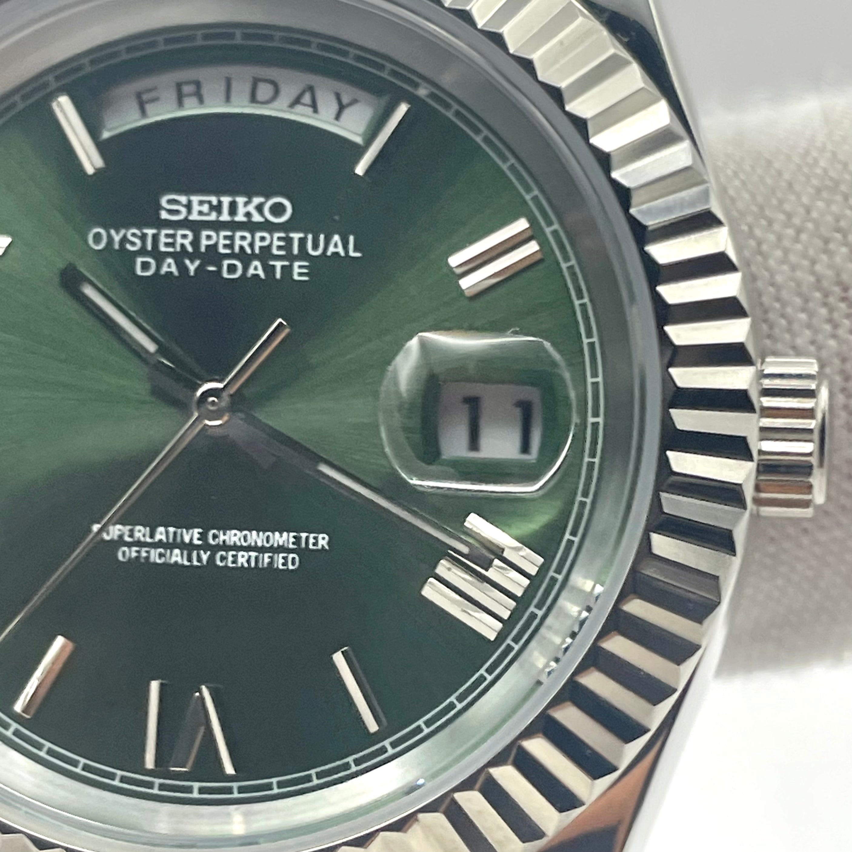 Seiko Mod Day Date Romeinse cijfers Olijfgroen 