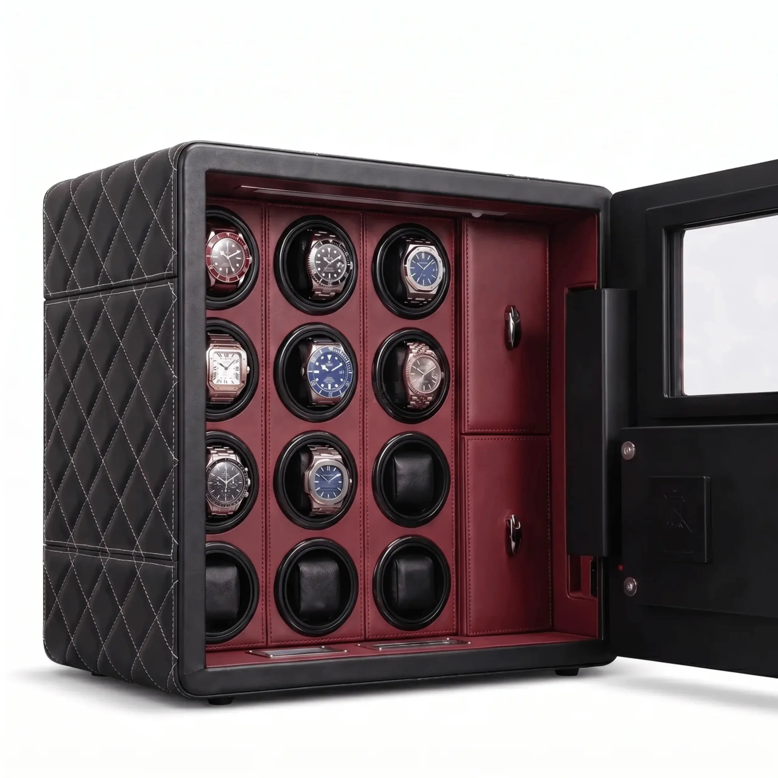Bastion – Coffre Fort pour 12 Montres Automatiques - Bordeaux | Rotation Horlogère