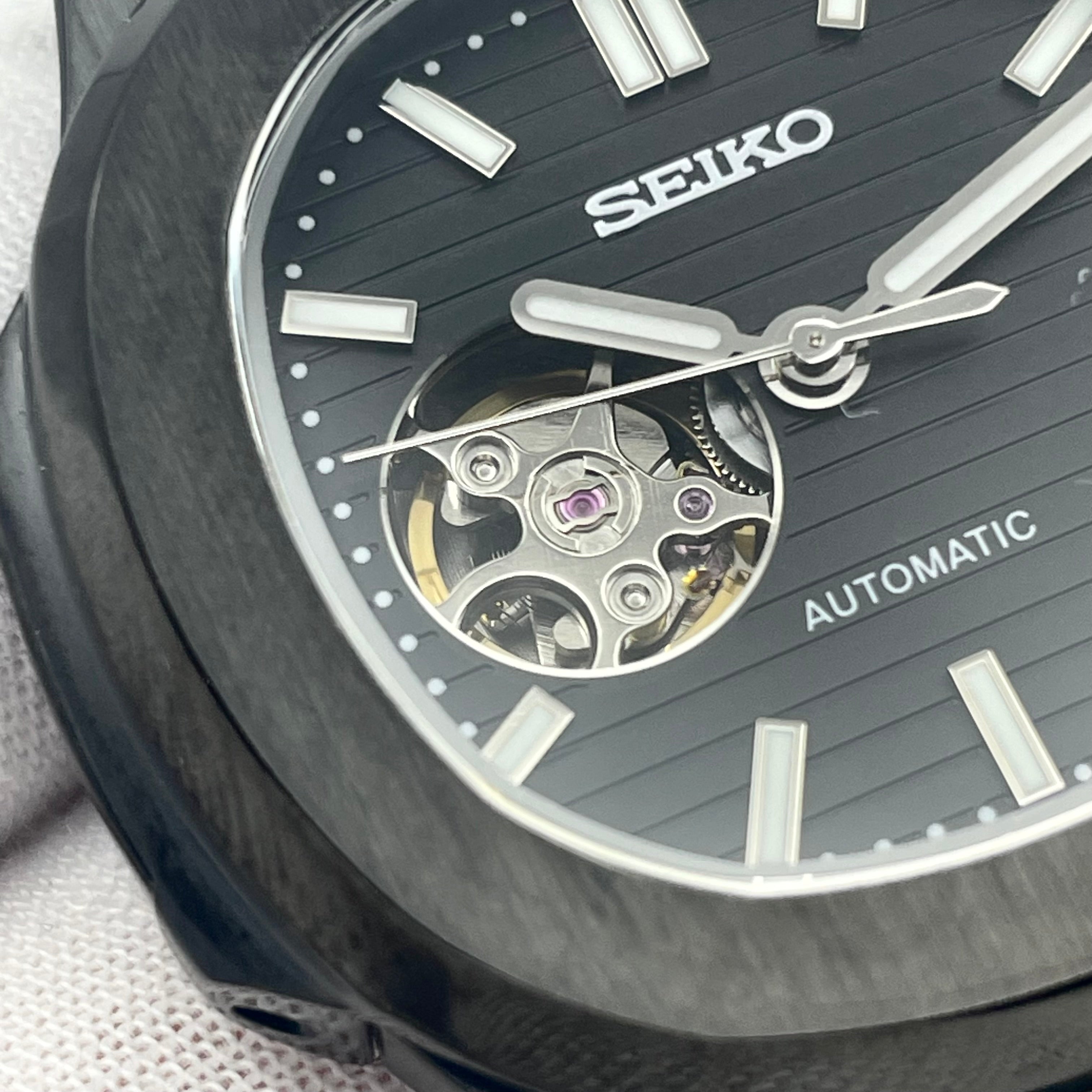 Seiko Mod Nautilus Black “Open Heart” 