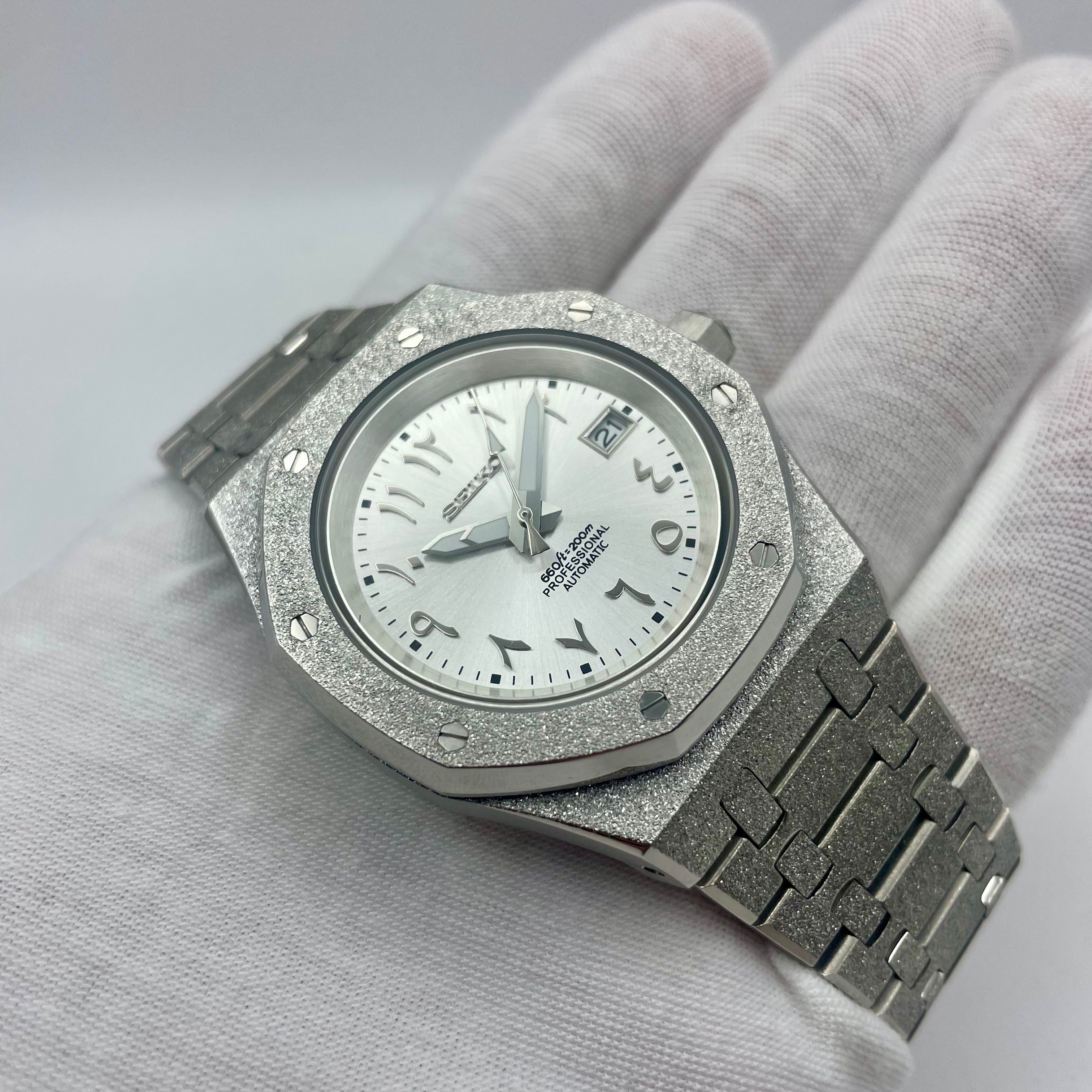 Seiko Mod Royal Oak Esfera árabe esmerilada Esfera gris 