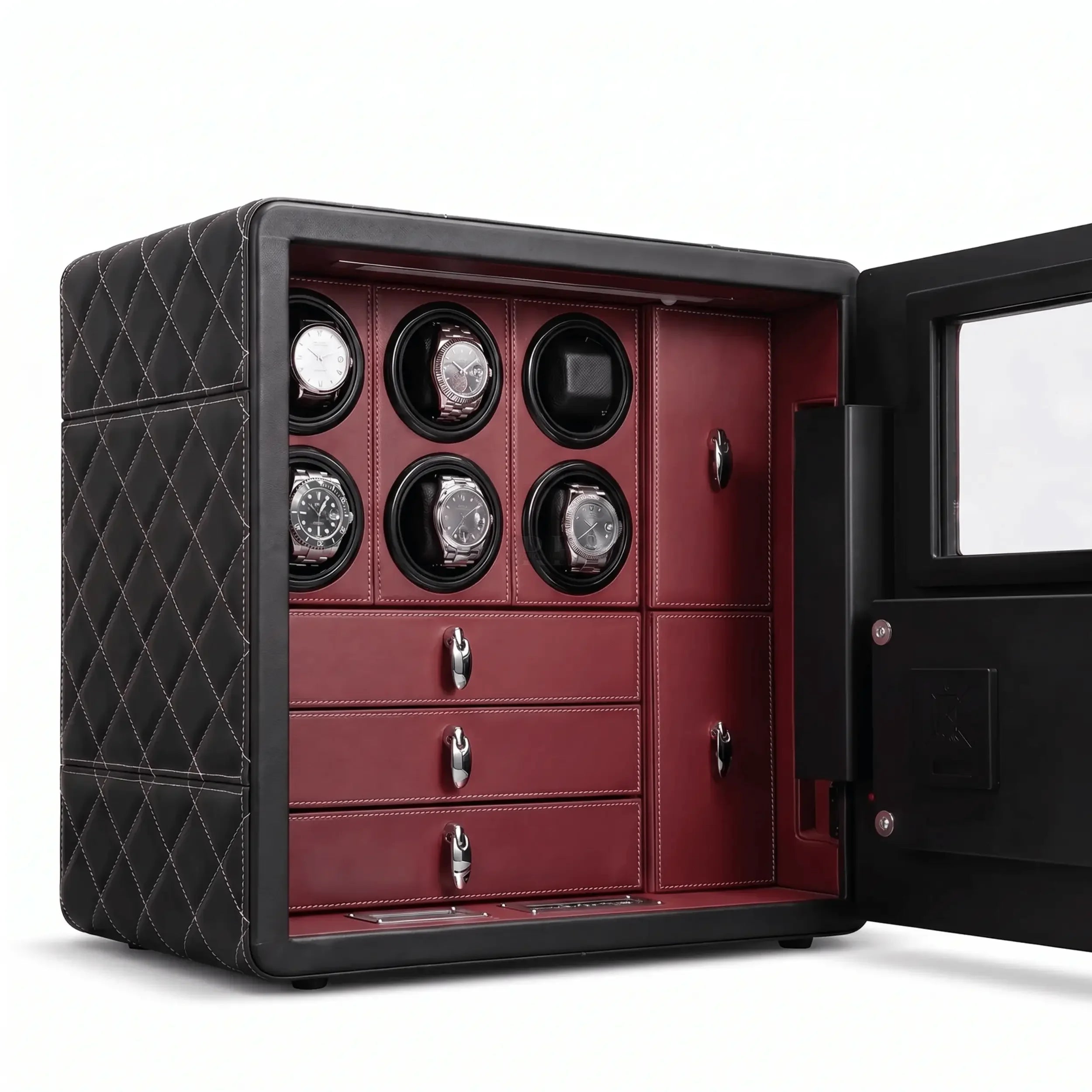 Bastion – Coffre Fort pour 6 montres automatiques rouge bordeaux | Rotation Horlogere