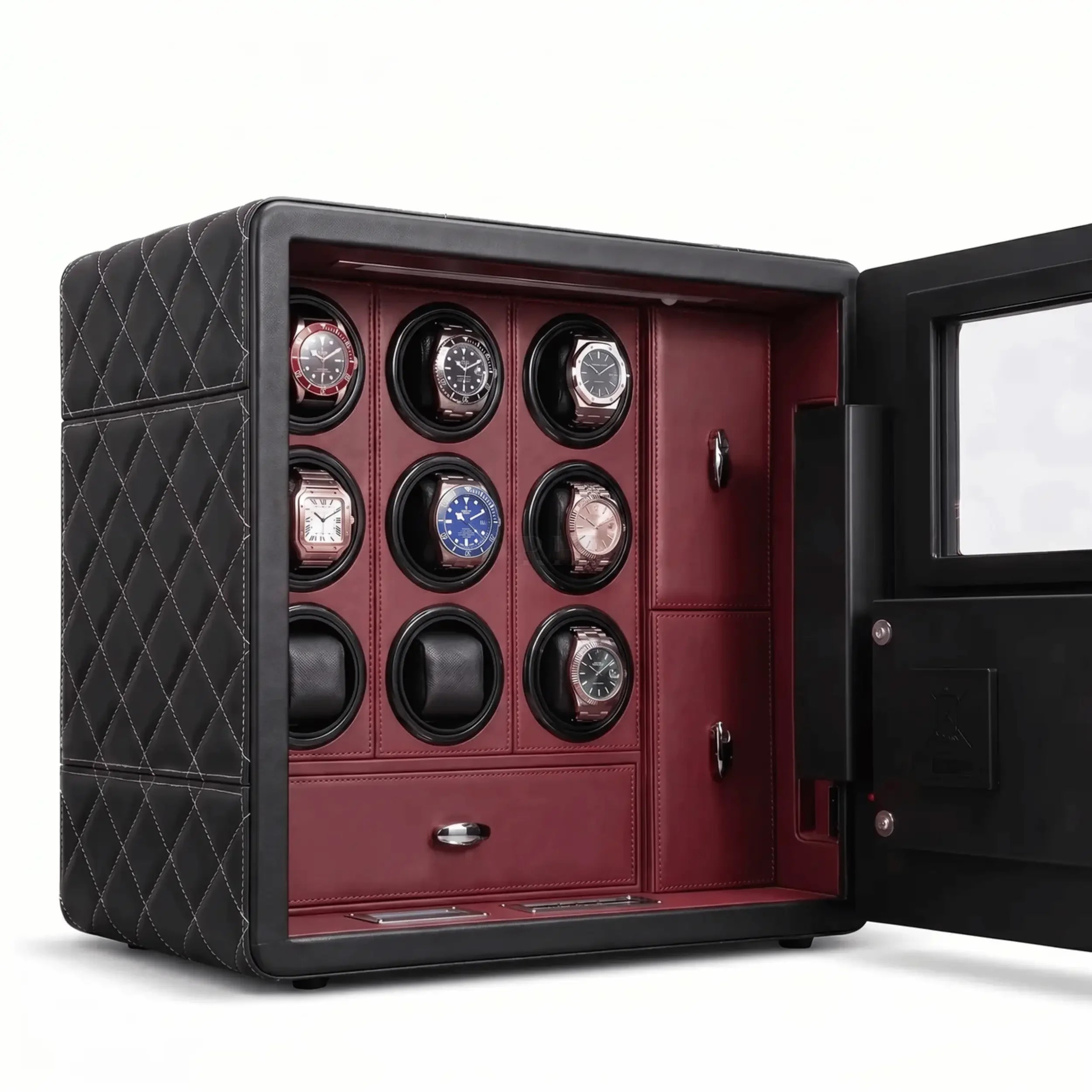 Bastion – Coffre Fort pour 9 montres automatiques bordeaux | Rotation Horlogere
